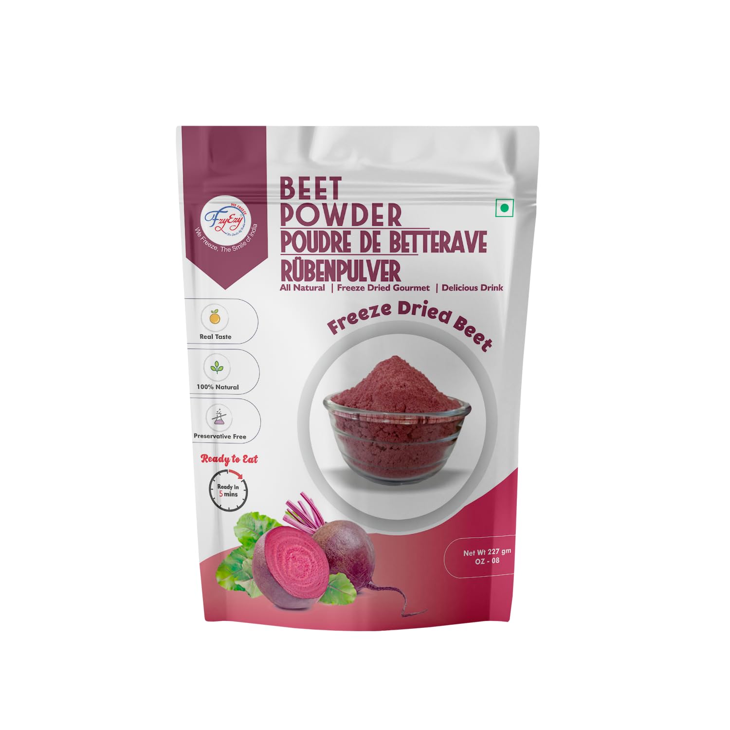 FzyEzy Healthy Premium Freeze Dried Beet Vegetable Powder | Natural Nitric Oxide Booster | Natural, Non-GMO, Gluten-Free, Vegan | Supports Energy, Endurance, and Health | Pantry Groceries Perfect for Camping & Travelling | Ready to Mix Powder in your favorite recipe (Beetroot Powder | 50 gm)