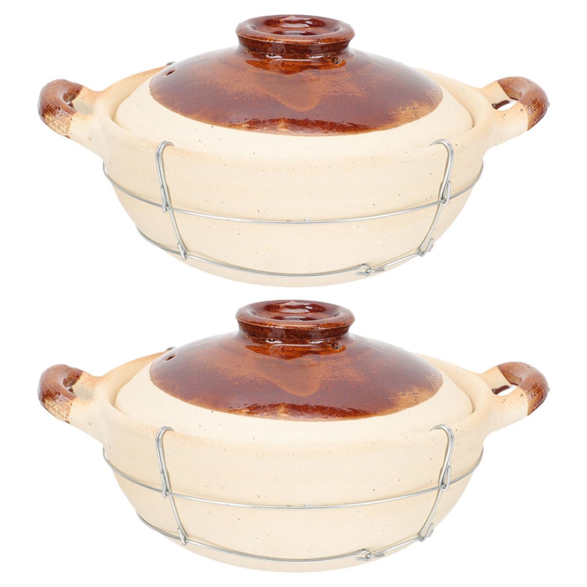 Beavorty Cazuela Redonda de Barro 0,5L Tapa y Mango, Olla para Estofados y Sopa, Juego de 2 Piezas para Cocinar Porciones Individuales en Hogar