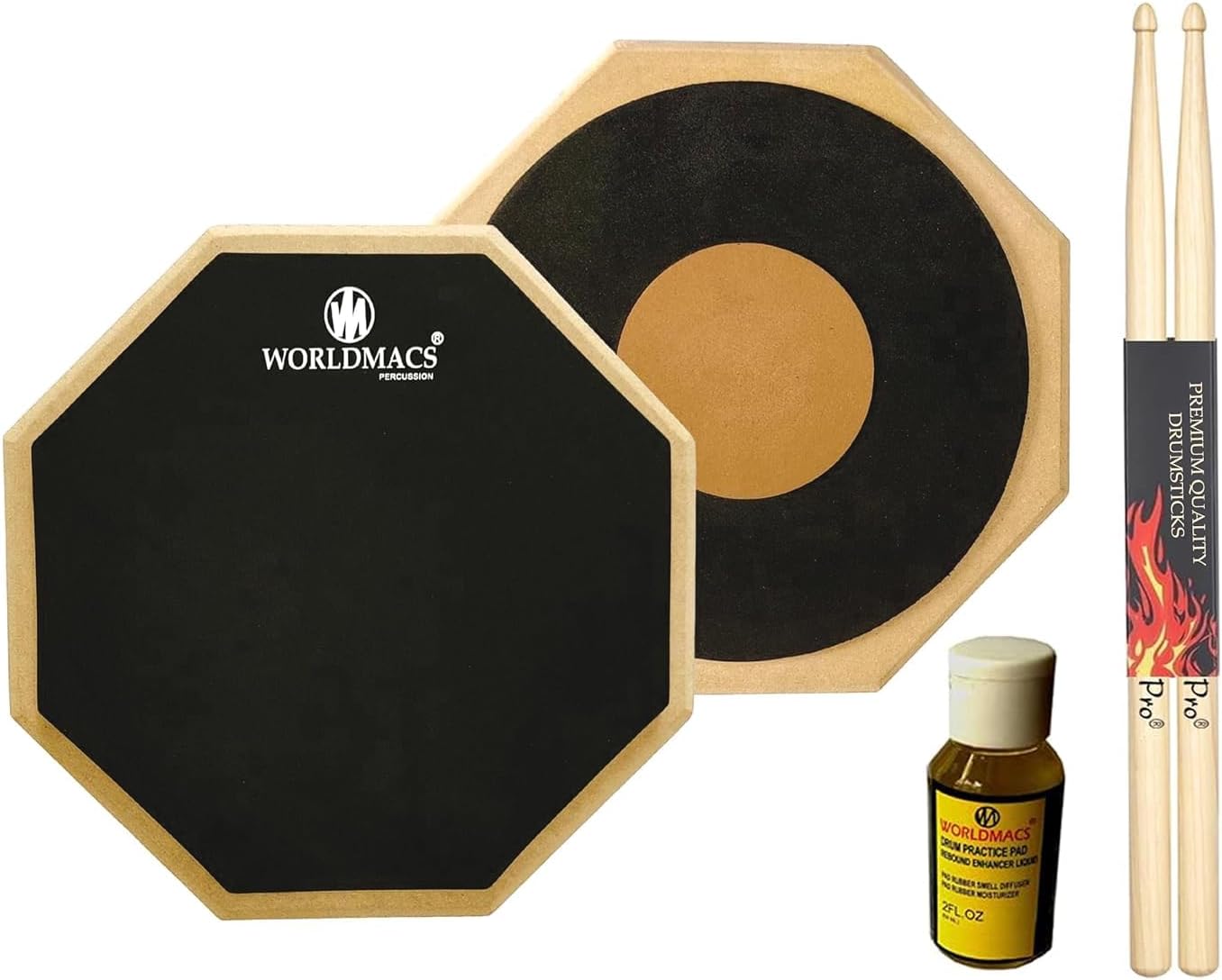 12" Double-Sided Drum Practice Pad with Drumsticks & Carry Bag, 3 Rebound Surfaces, Silent Pinewood Base, Portable Snare Training Pad for Beginners & Professionals