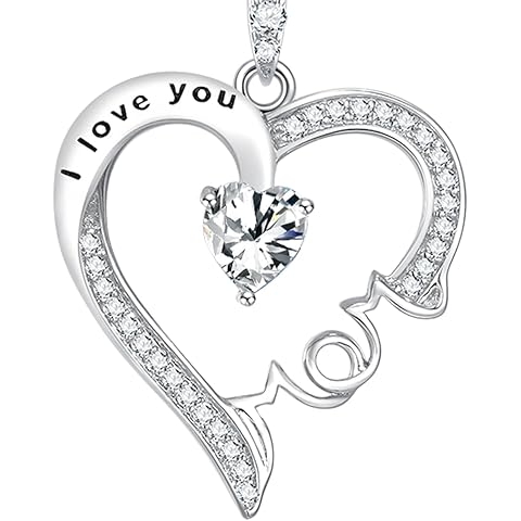 I Love You Mom Necklace for Wife Christmas Jewelry Birthday Gifts Mom November December Birthstones Citrine Blue Topaz and More Stones Jewelry for Women 925 Sterling Silver Heart Pendant Necklace