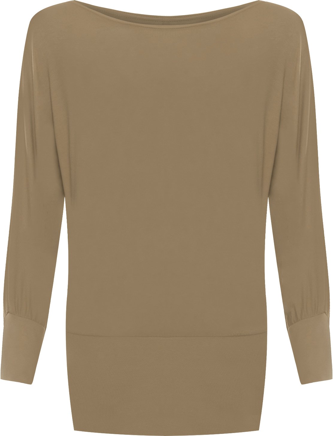 WearAll Womens Plus Size Plain Batwing Long Sleeve Ladies Off Shoulder Top - Mocha - 20-22