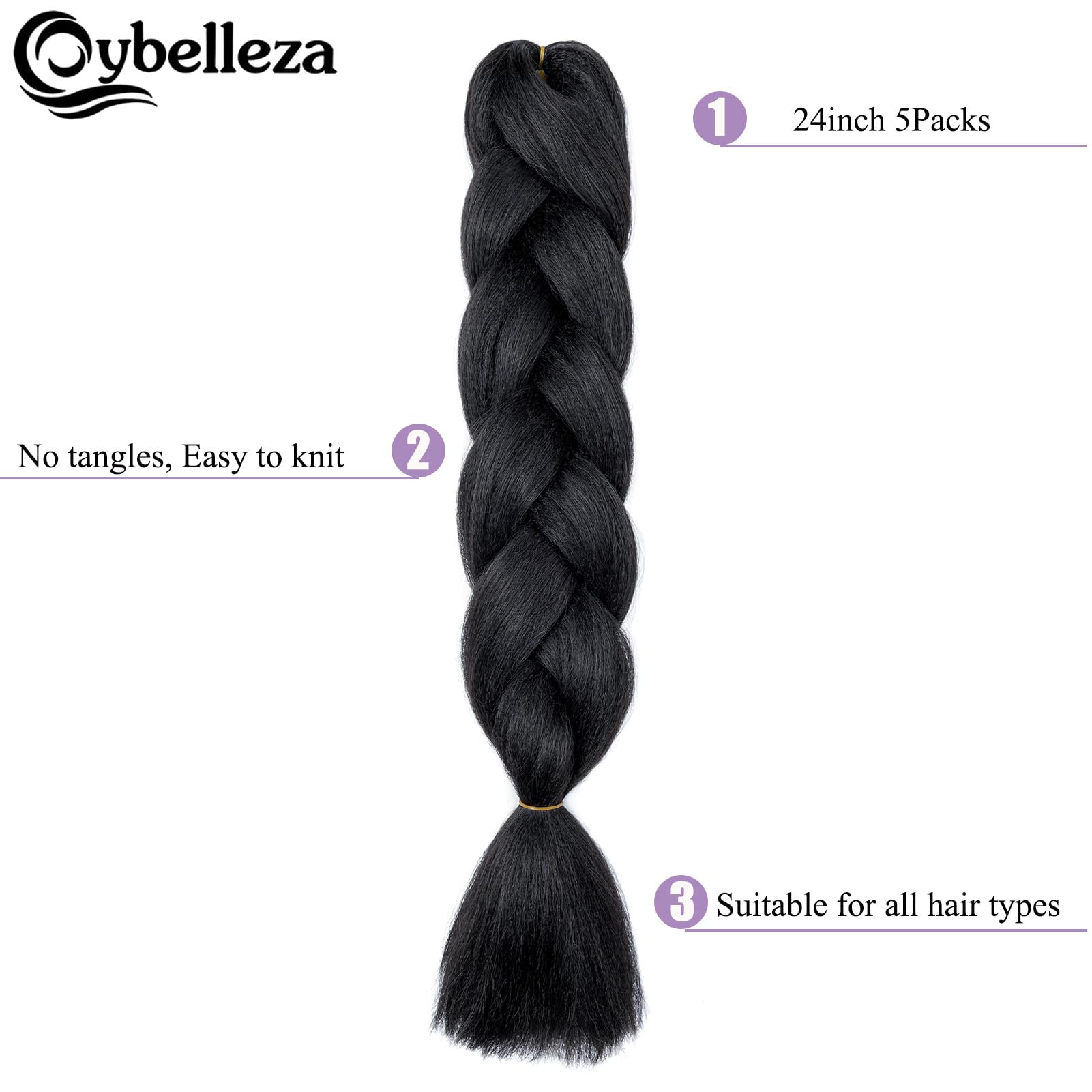 Cybelleza 24inch Ombre Jumbo Braids Hair Extensions Braiding Hair Pieces 5pcs 500g Bundles Synthetic Jumbo Braid Hair Crochet Twist African Box - Image 2