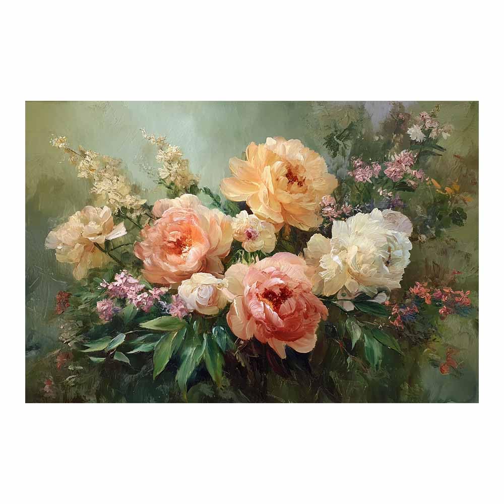 Xeniou Multicolor Flowers Canvas Vintage Oil Peony Painting Canvas Wall Art, For Bedroom Office Home Decorations(Multicolor)-80X120cm Unframed