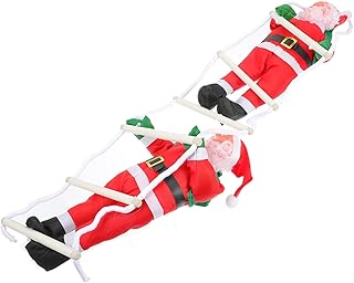 RUNROTOO Boneco de pelúcia de Papai Noel em miniatura para decoração de mesa de jantar, Papai Noel, escalada, decoração de feriado, adorno de festa de pelúcia, subir em corda e pendurar em uma escada vermelha