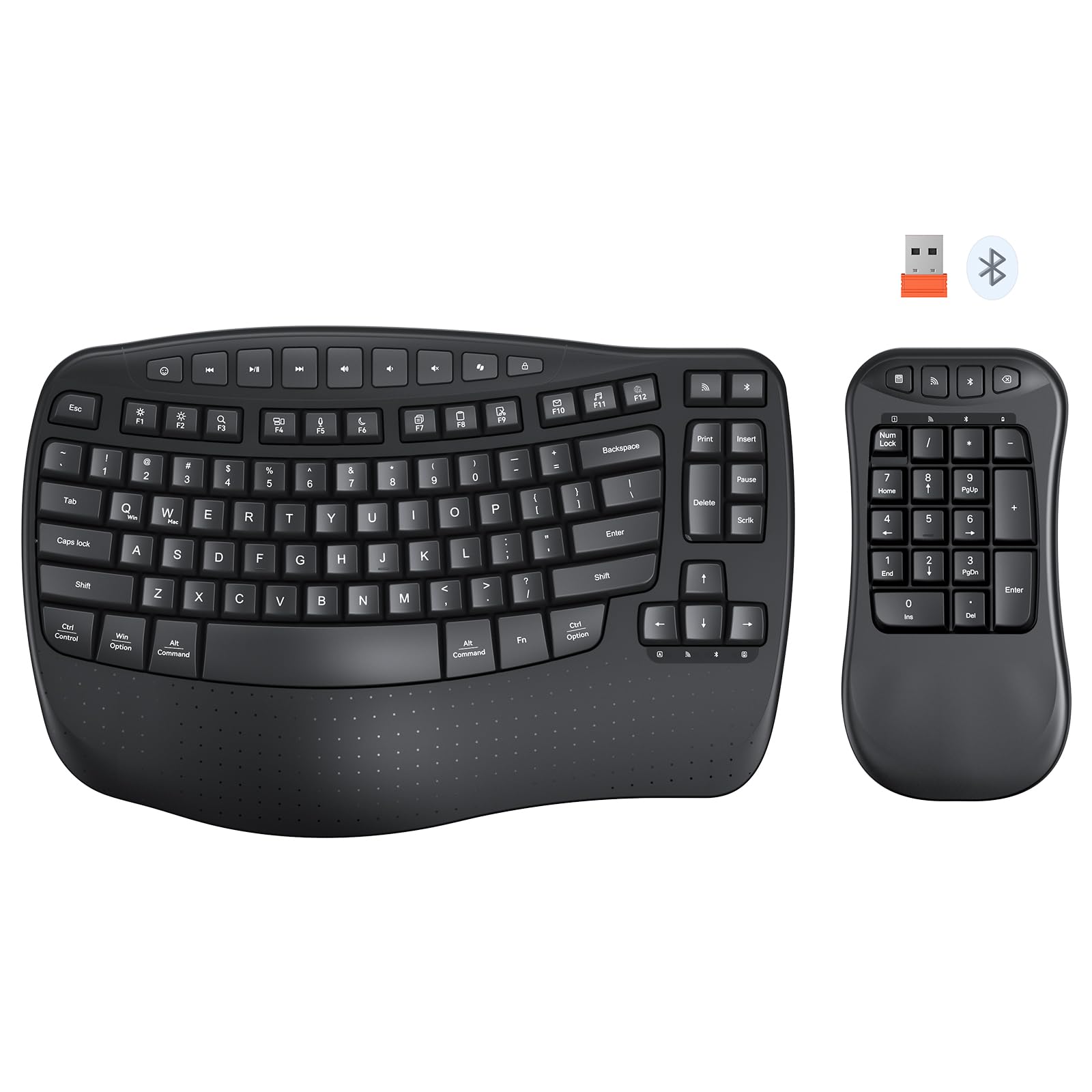 Photo 1 of MEETION Ergonomic Keyboard with Separate Numeric Keypad, Wave Wireless Flexible 2-in-1 Setup for Multi-Device, 2.4G/Bluetooth Split Design with Wrist Rest for Accountants/Data Entry/Left-Handed