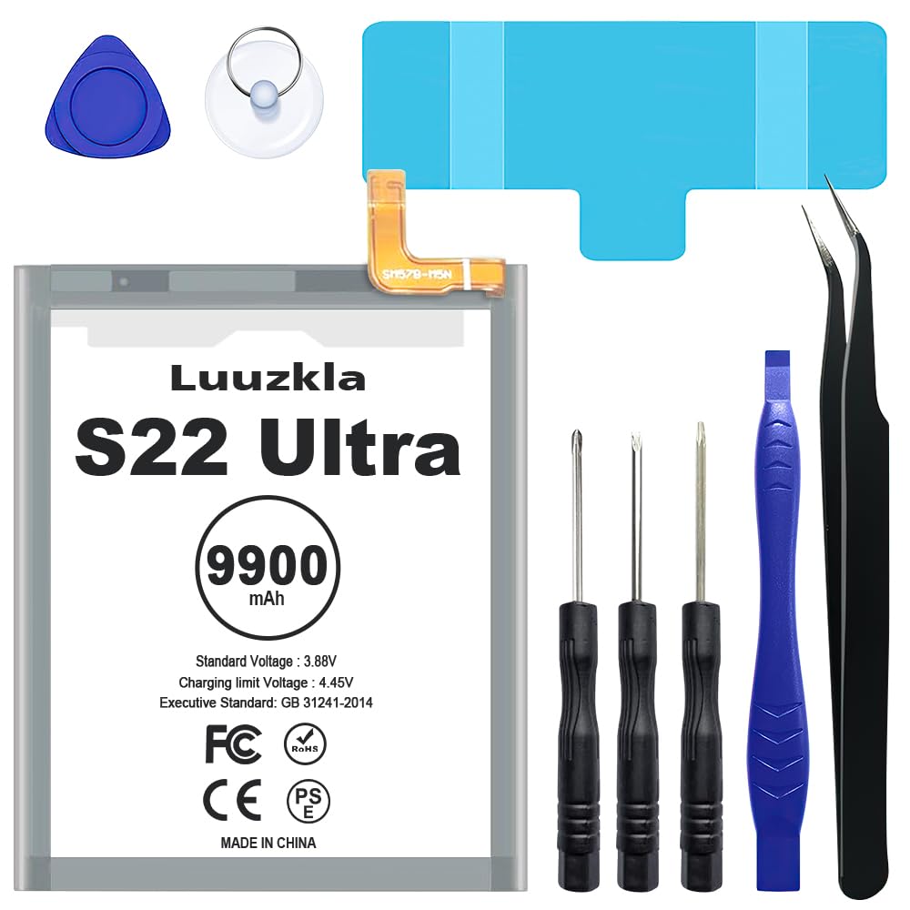 9900mAh Battery Compatible with Galaxy S22 Ultra (New Upgrade), Super Capacity Replacement Battery Compatible with Galaxy S22 Ultra SM-S908 S908B S908U EB-BS908ABY with Ful Kits S22Ultra-9900