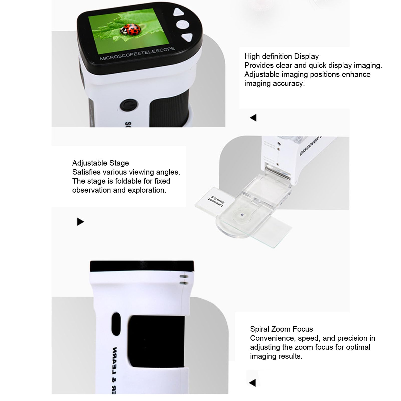 Hidyliu Microscopio Digital Portátil de Alta Definición con Aumento de 800X para Niños, Laboratorio de Ciencias, Educación, 2,0 Pulgadas