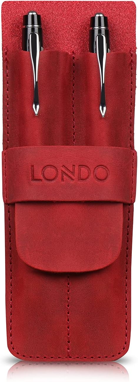 Londo Genuine Leather Pen and Pencil Case with Tuck in Flap, Stationery Bag - Two compartment