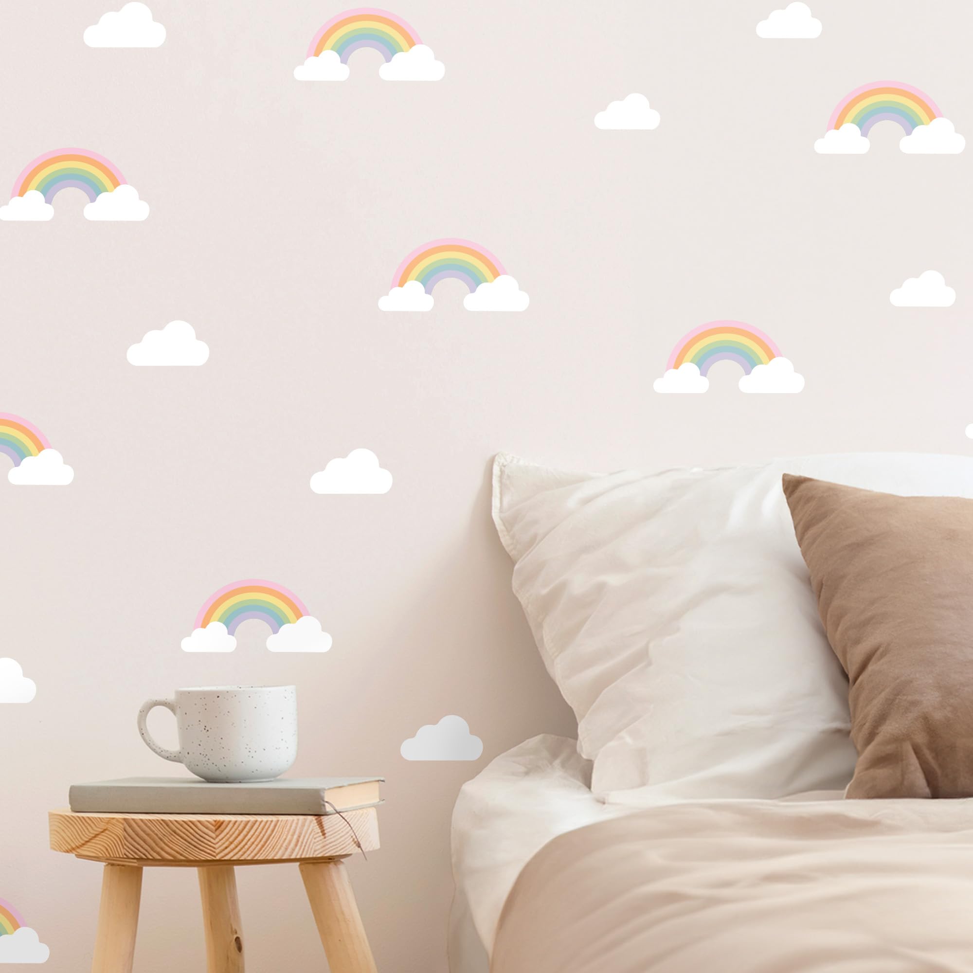 Klebekerlchen® | Wandtattoo Kinderzimmer Mädchen & Junge, Wandsticker selbstklebend, wiederverwendbare & rückstandsfreie Kinderzimmer Deko – Wandtattoo Regenbogen & Wolken Sticker (Set mit 36 Motiven)