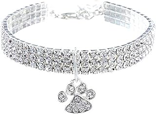 Pet Collar with Diamonds, Dog Collar, Cat Collar, Adjustable Crystal Diamond, Elastic Heart Claw Pendant, Wedding Cat and Dog, Small Pet Necklace Jewellery product image