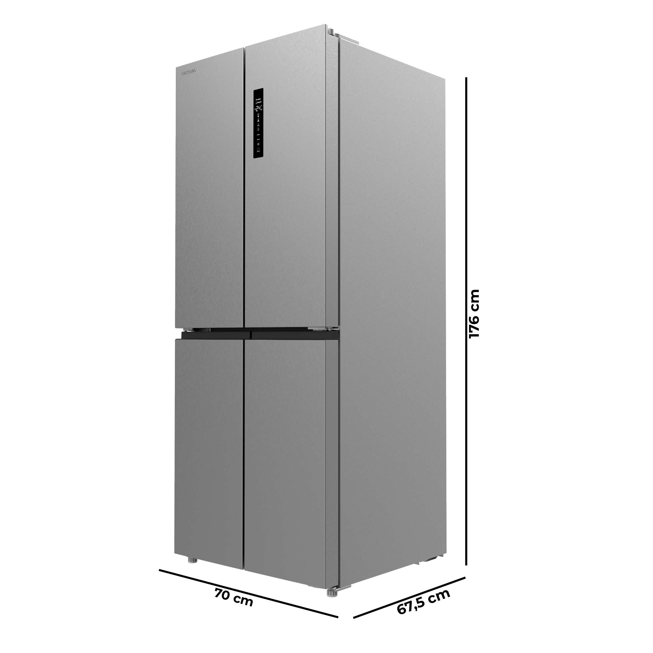 Cecotec Frigorifero 4 Porte Total No Frost Bolero CoolMarket 4D 394 Inox E. 394 Litri, Altezza 170 cm e 70 cm Larghezza, Cassetto Temperatura Variabile, Compressore Inverter, ATT Antibatterico