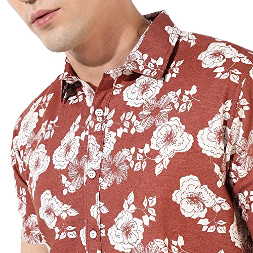 Image of CAHOOT Men's Button Up Shirt for Casual Wear | Regular Fit | Poly Lycra Shirt Crafted with Short Sleeve & Enhanced Stretch Comfort Fit for Everyday Wear