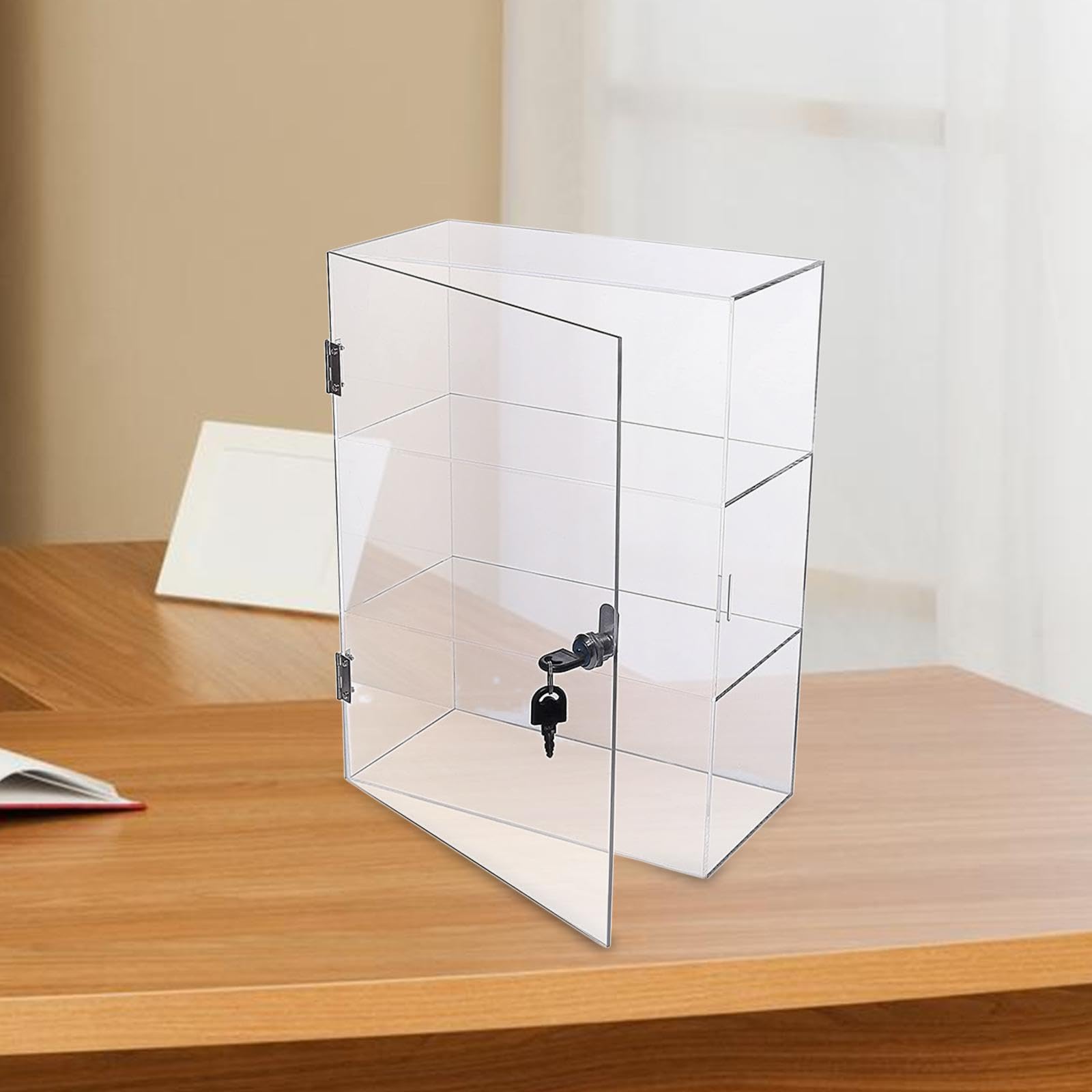 Vitrina Acrílica con Y Llaves, Caja Expositora Transparente, Soporte de Escritorio, Vitrina Transparente, Vitrina para de Arte, Figura