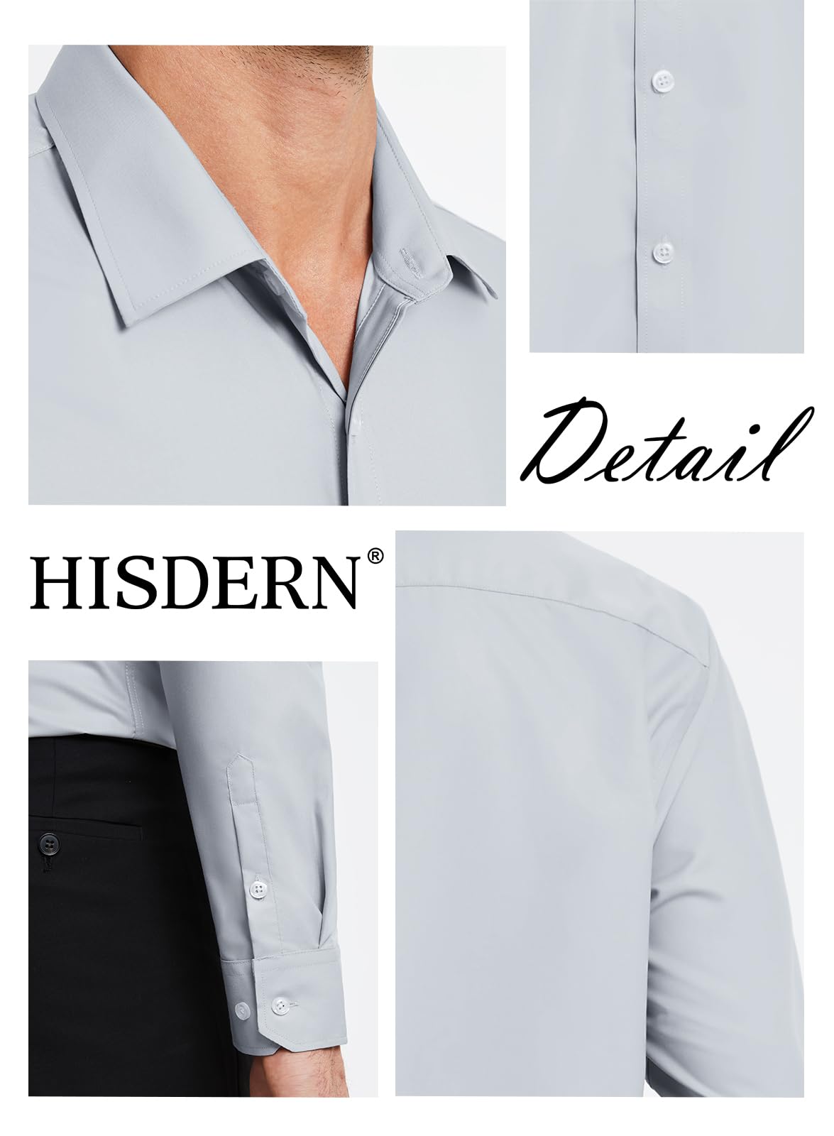 HISDERN Camisa de Manga Larga para Hombre de Vestir y Negocios - Informal de Ajuste Regular - Fibra de Bambú Sin Hierro Con Bolsillo S-4XL
