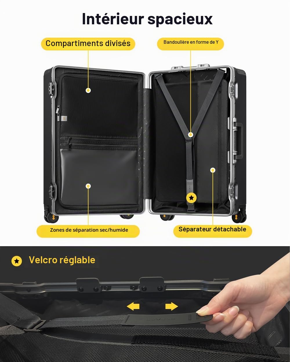 LEVEL8 Valise Soute Alu Serrure TSA sans Fermeture,45x27x66cm,68L,Nior
