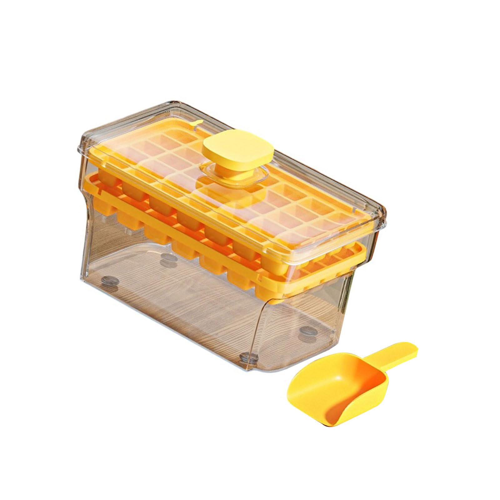Jazuaiao Press Type Ice Tray Box Ices Maker Storage Box with Lid and Bin Refrigerator Ice Mold Easy to Use Press Type