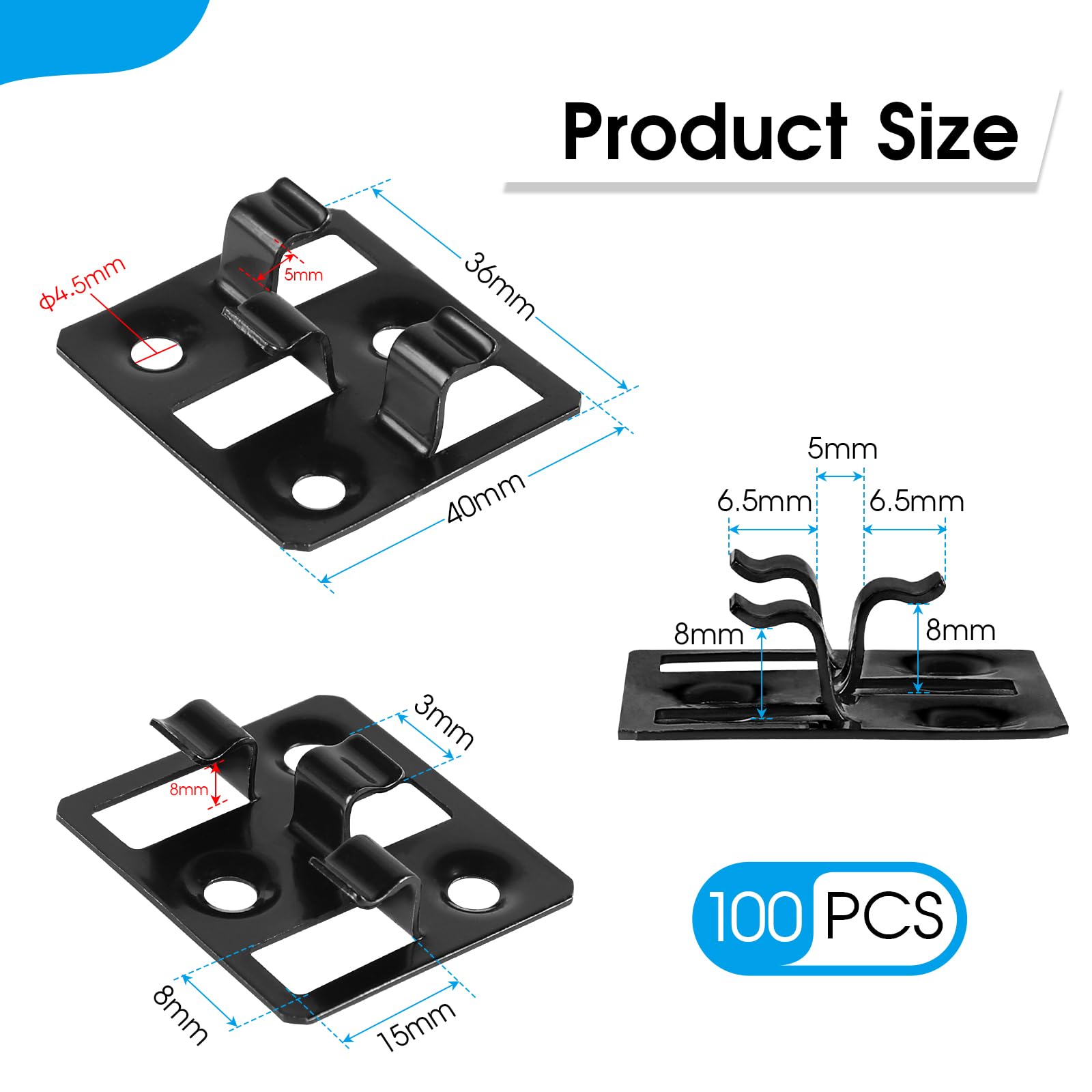 100 unidades Clips para tarimas WPC en acero inoxidable, Clips ocultos, Separadores para fijación de tarimas (Negro, Espacio 5mm, Altura 8mm)
