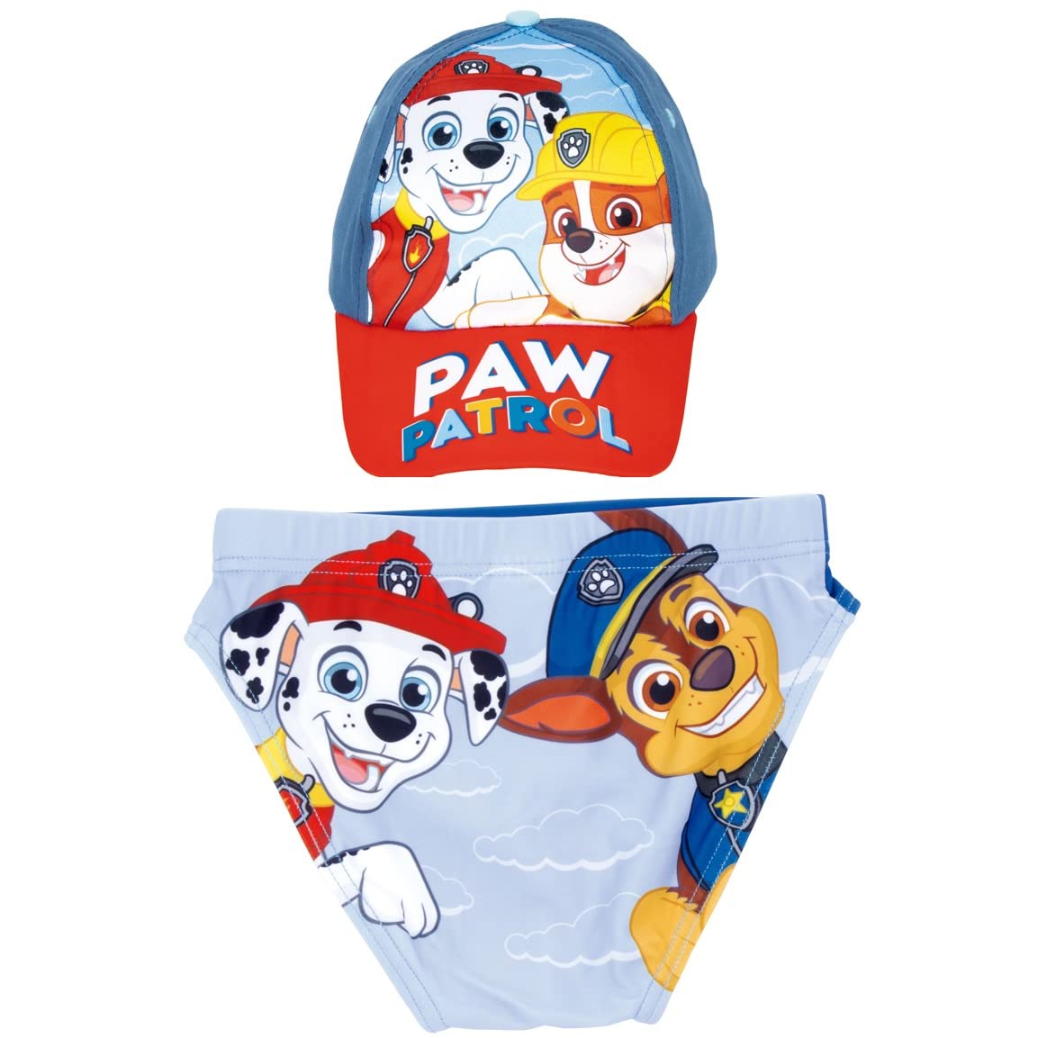 Requeteguay Urban RU Bañador Patrulla Canina para Niños + Gorra Paw Patrol | Pack de Bañador y Gorra Patrulla Canina | Bañador Tipo Slip para Playa o Piscina + Gorra de Paw Patrol Ajustable
