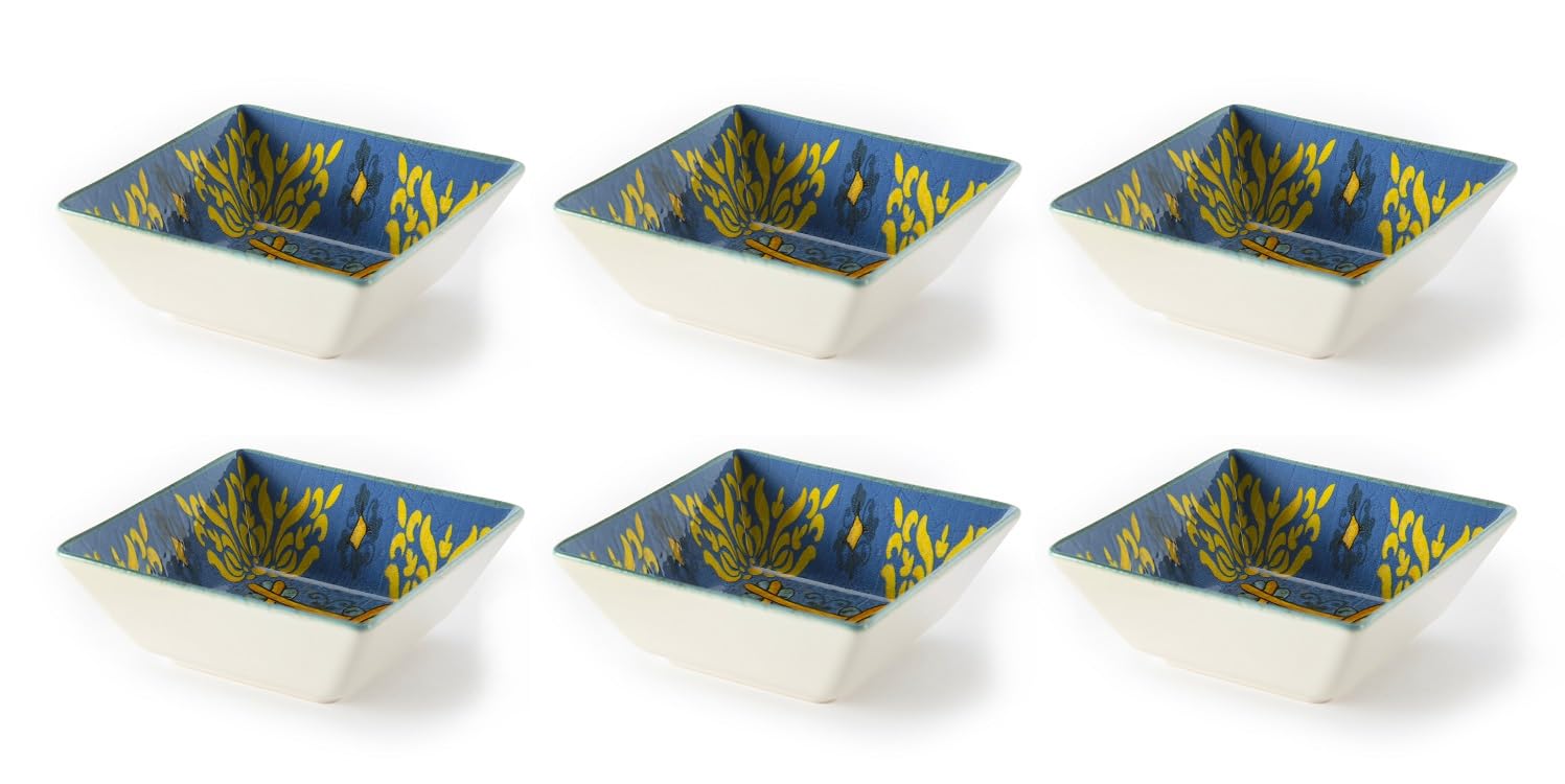 Excelsa Trinacria Lot de 6 tasses multi-usages en céramique, décoration bleue et jaune