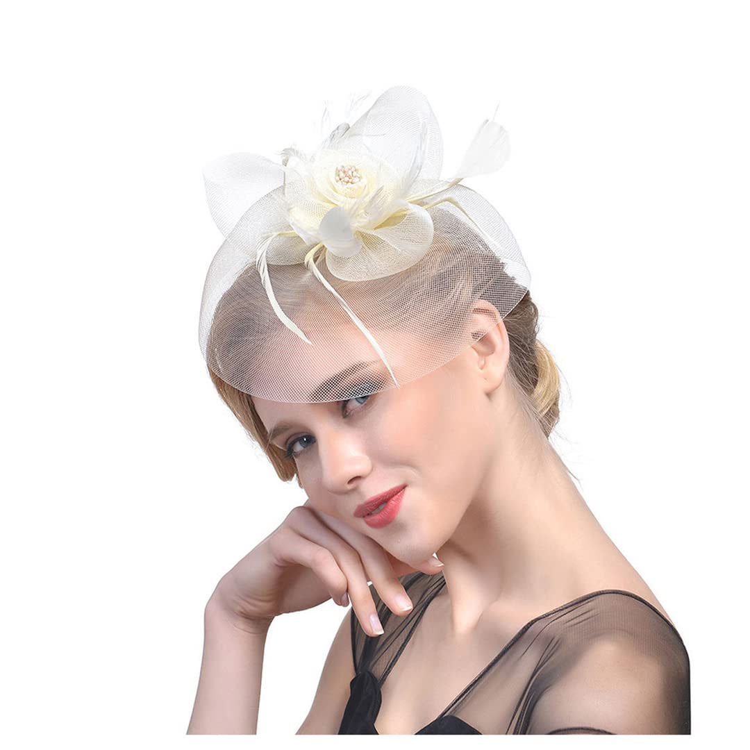 fascinator, Ślubny Kościół Pióro Nakrycie Głowy Kobiety Kwiat Siatki Wstążki Opaska Na Głowę Koktajl Herbata Party Kapelusz