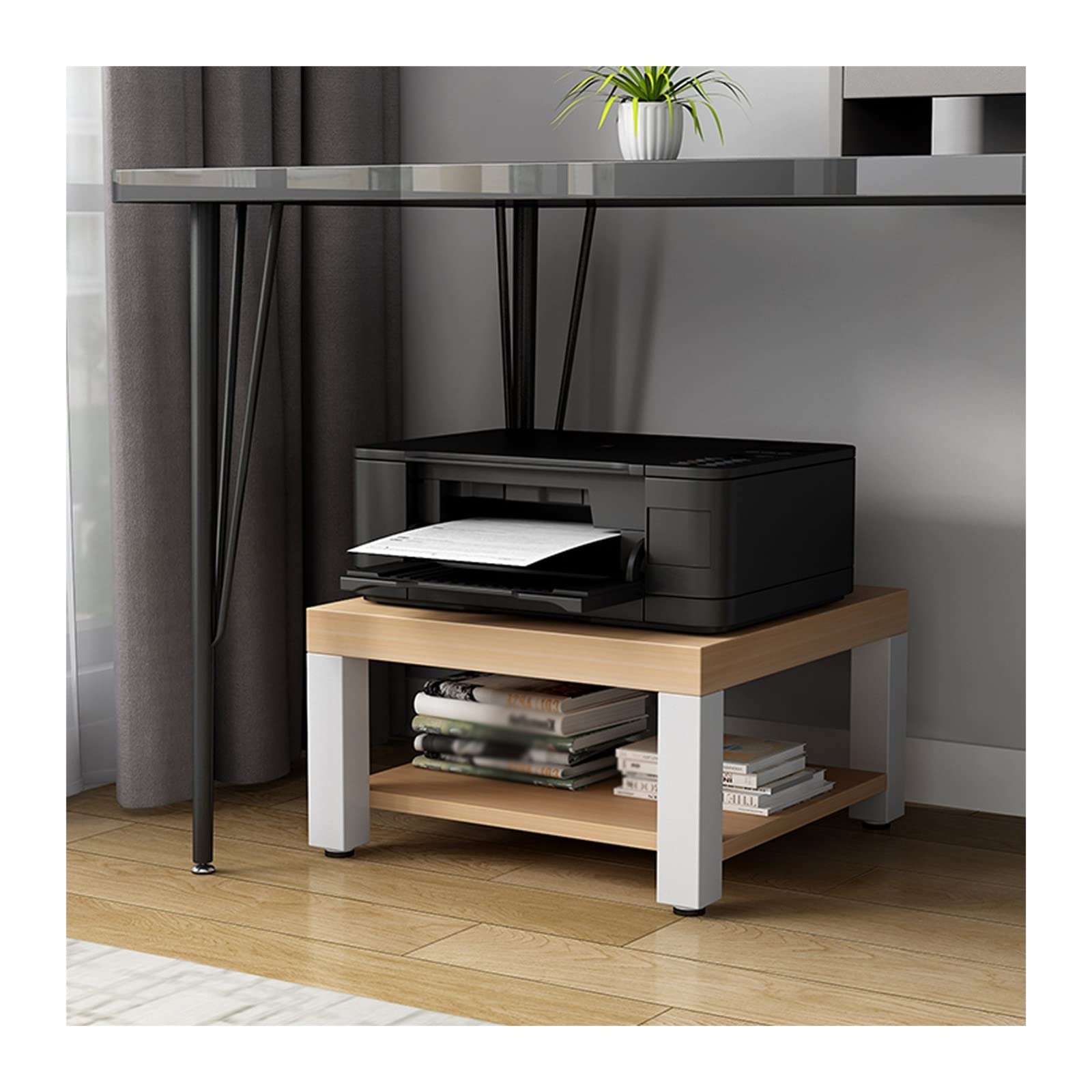 2-stöckiger Druckertisch mit Ablagen, multifunktionaler Untertischständer für Scanner, Fax, Heimdrucker, Druckerregal, einzigartige Farbe (L x B x H): 50 x 50 x 2