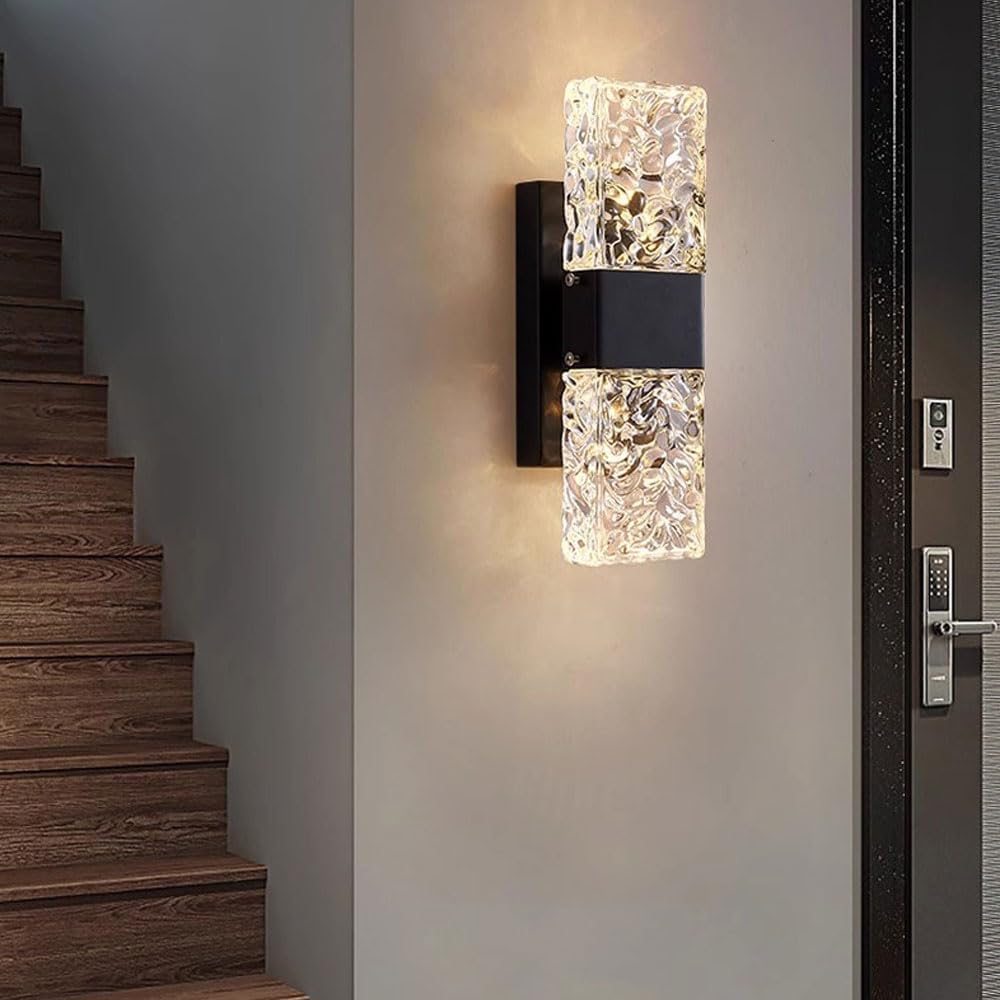 Lampada da Comodino con Luce LED dimmerabile, Applique di Cristallo di Lusso con Design a Increspatura d'Acqua, per Soggiorno, Camera da Letto, Scale