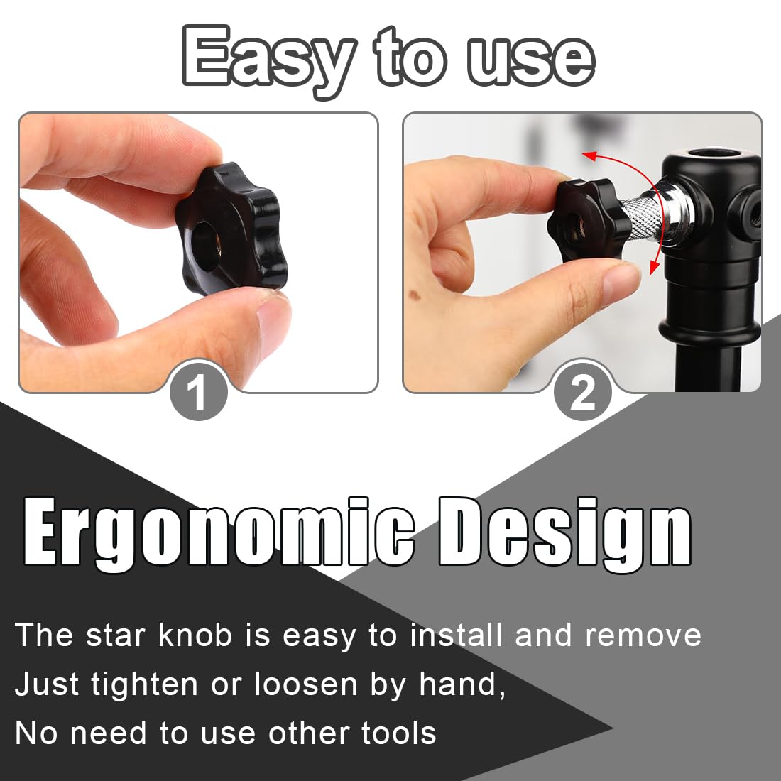 EIR 6 Pcs Dado Con Impugnatura a Stella,M10 Manopola Passante a Testa Esagonale Filettata Femmina,Maniglia con Manopola a Stella Bloccaggio a Vite in Plastica Nera,Dado Filettato Femmina
