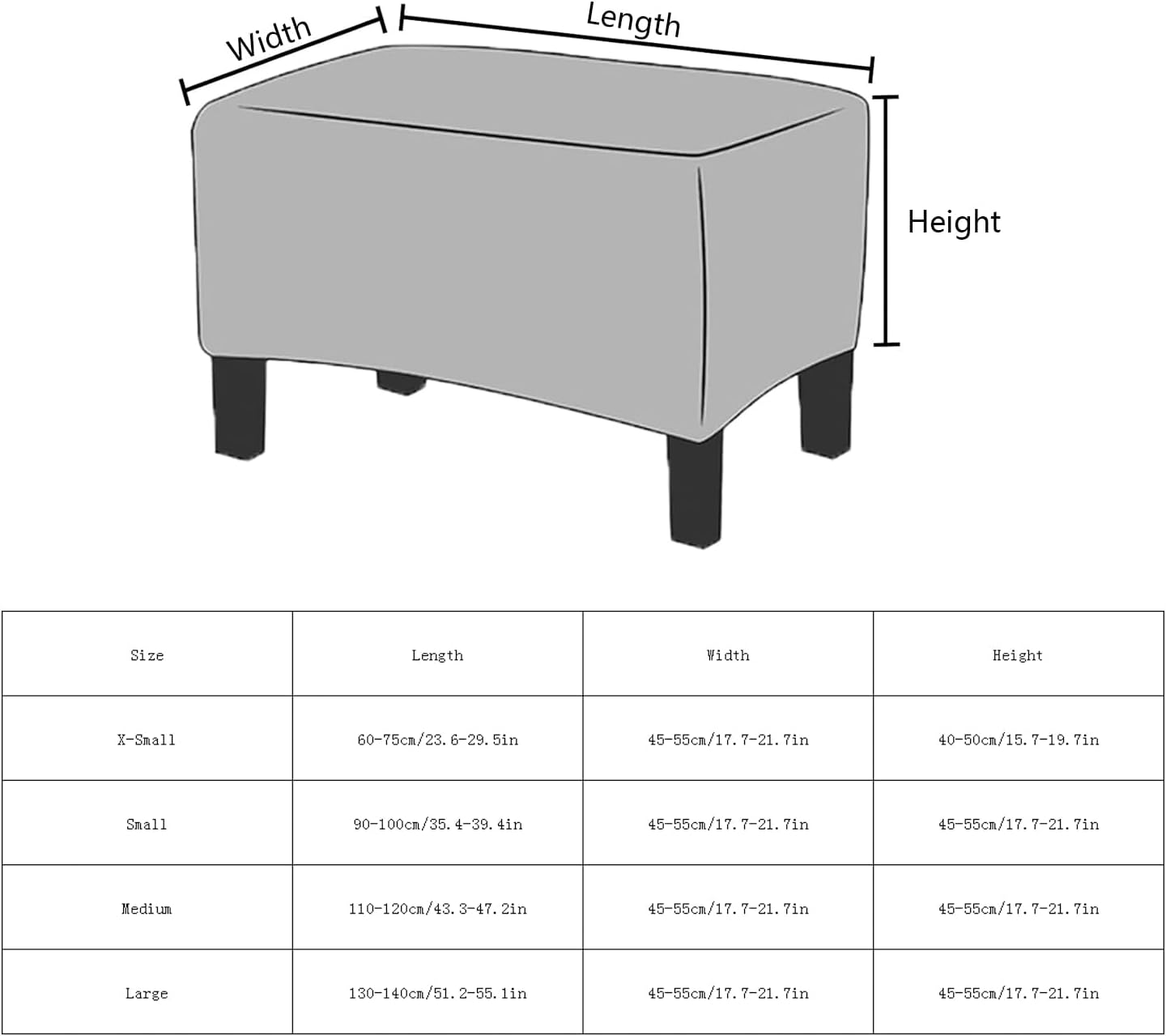 オットマン カバー、オットマンカバー 長方形、足置き カバー、スツールカバー 犬 猫 キズ防止、底部は伸縮性があります (ブラック,