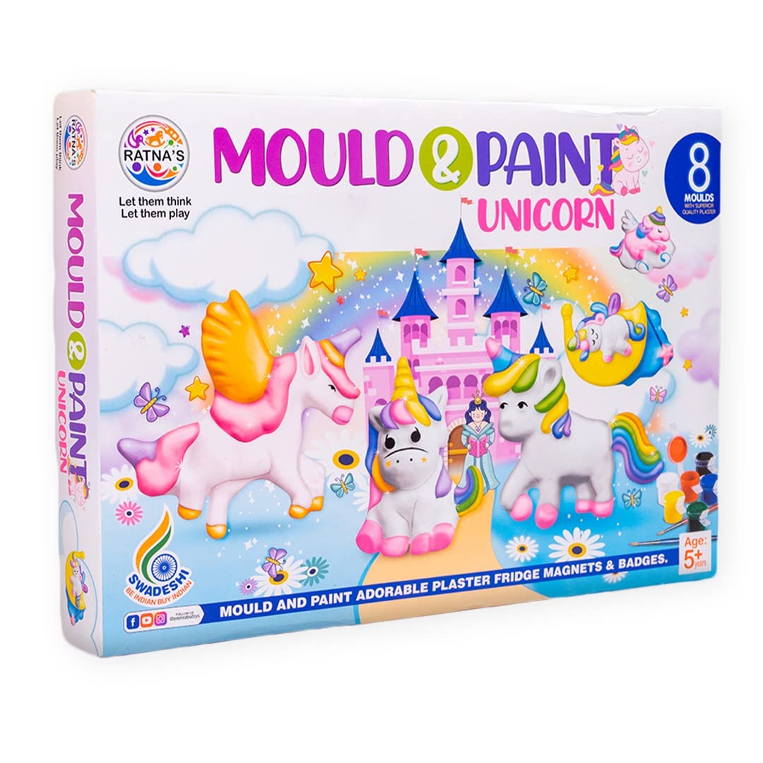 RATNAS Mould & Paint Unicorn DIY Kit - Create Adorable Plaster Fridge Magnets & Badges - Fun Craft Activity for Kids - Includes 8 Moulds, Paints, Brush, and Instruction Manual (Multicolor) (B09RB79XV3) Amazon Price History, Amazon Price Tracker