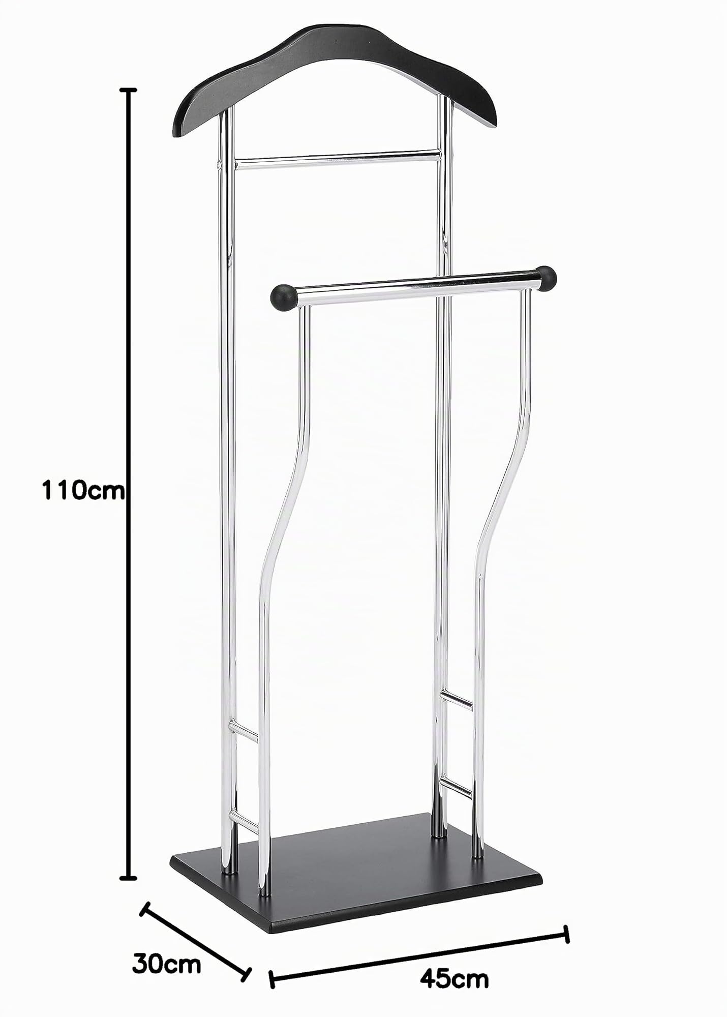 HAKU Servo Muto da uomo cromo, nero, MDF, metallo - Dim. L 45 cm x A 110 cm x P 30 cm, Stile Moderno