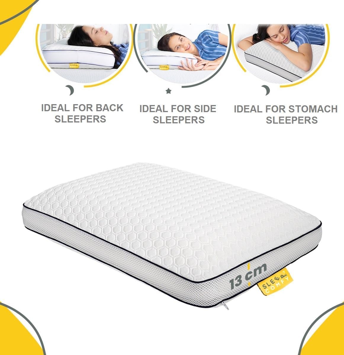 SLEEPCOMFY Premium Coussin Memoire Forme Avec Housse, 60x40x13cm Ergonomique Cervical Memoire de Forme 100% Non Toxique Oreillers Ergonomiques Pour la Nuque, Oreiller, Oreiller Mousse Mémoire de Forme