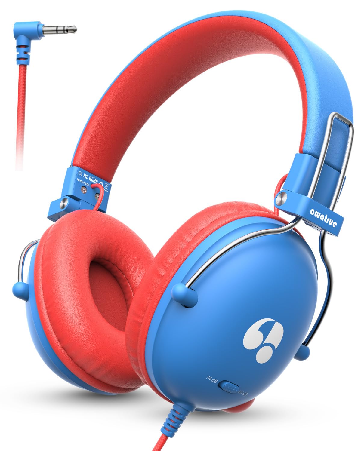 Kids Headphones for School, 74/85dB Safe Volume Limit, Stereo Sound, Wired On-Ear Headphones for Kids Boys Girls, 3.5mm Jack for Tablet, iPad, Kindle, YOTO Player, Airplane Travel, Blue-image-6