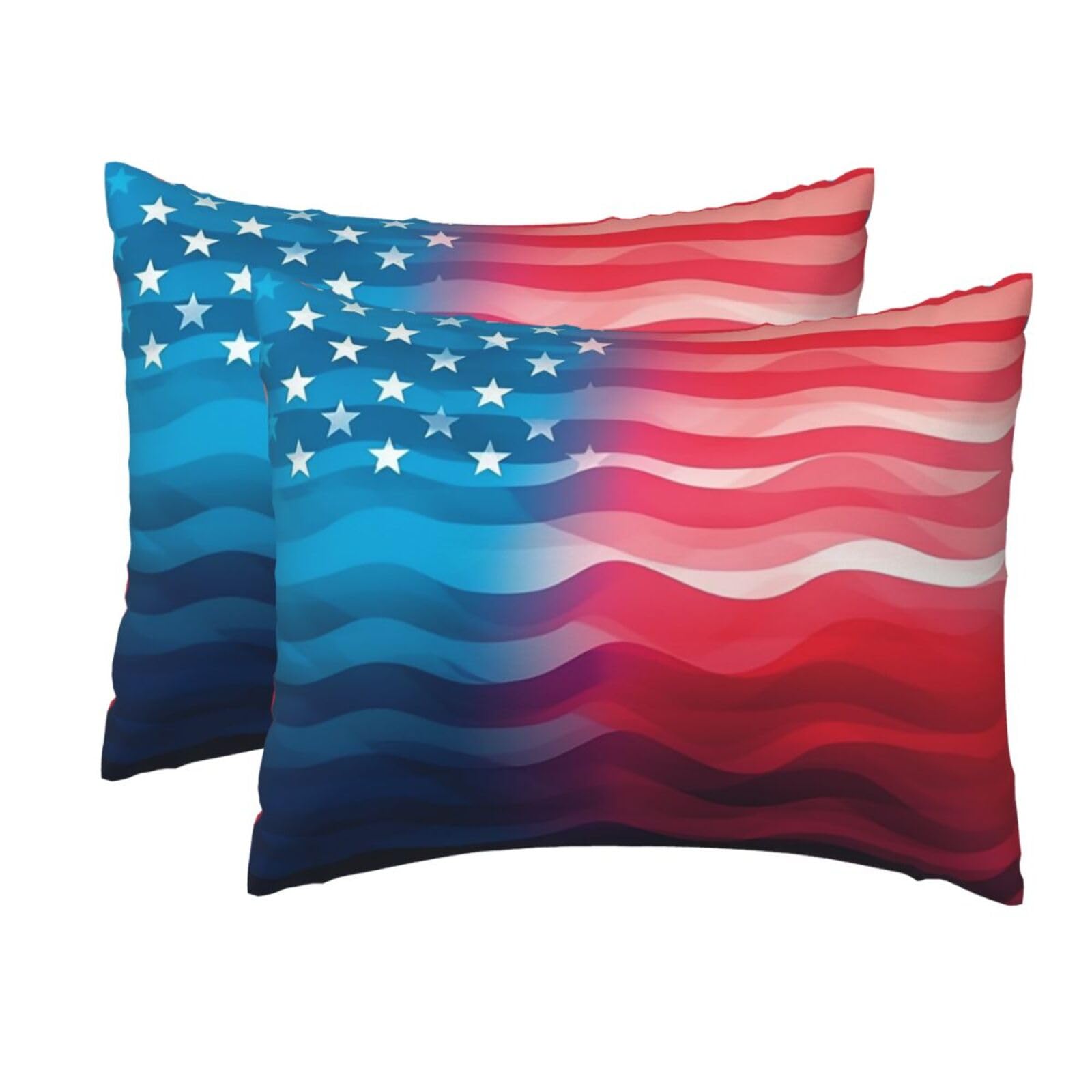 2 Pack Standard Size Pillow Cases for Hair and Skin Soft Breathable Pillow Case Covers with Hidden Zipper Gradient American Flag Pillowcase 20x26 Inches Pillow Cover for Sleeping Gift