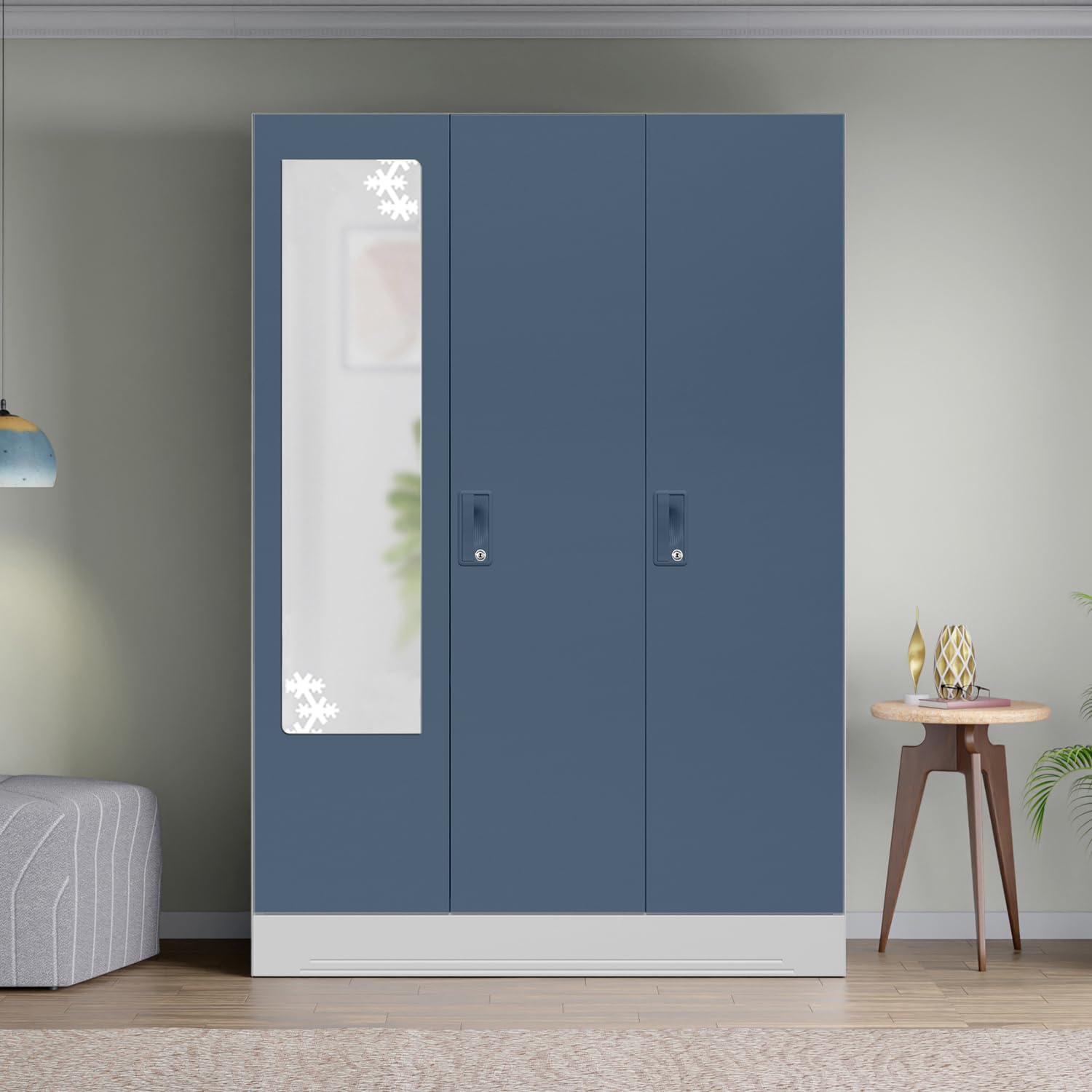 Interio by Godrej Slimline 3-Door Steel Almirah with Star Mirror (Blue Fusion), 1-Year Warranty, 1 Locker-image-45