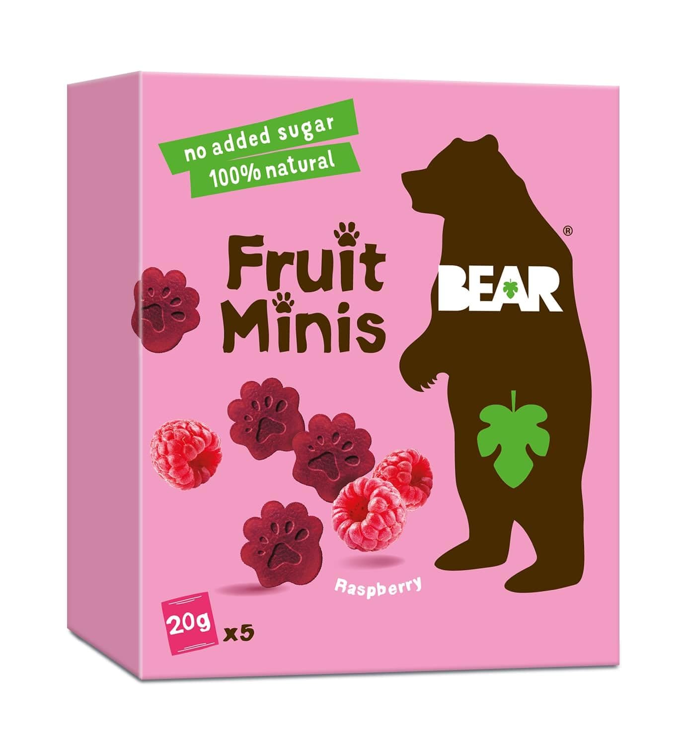 BearFruit Minis Raspberry | 100% Natural Ingredients | No added sugar | Healthy School And Lunch Snacks For Kids And Adults | 5 x 20g