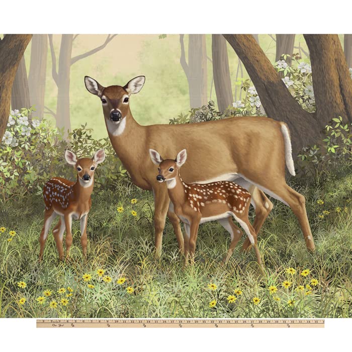 Deer Family Digital Cotton Print Fabric Panel