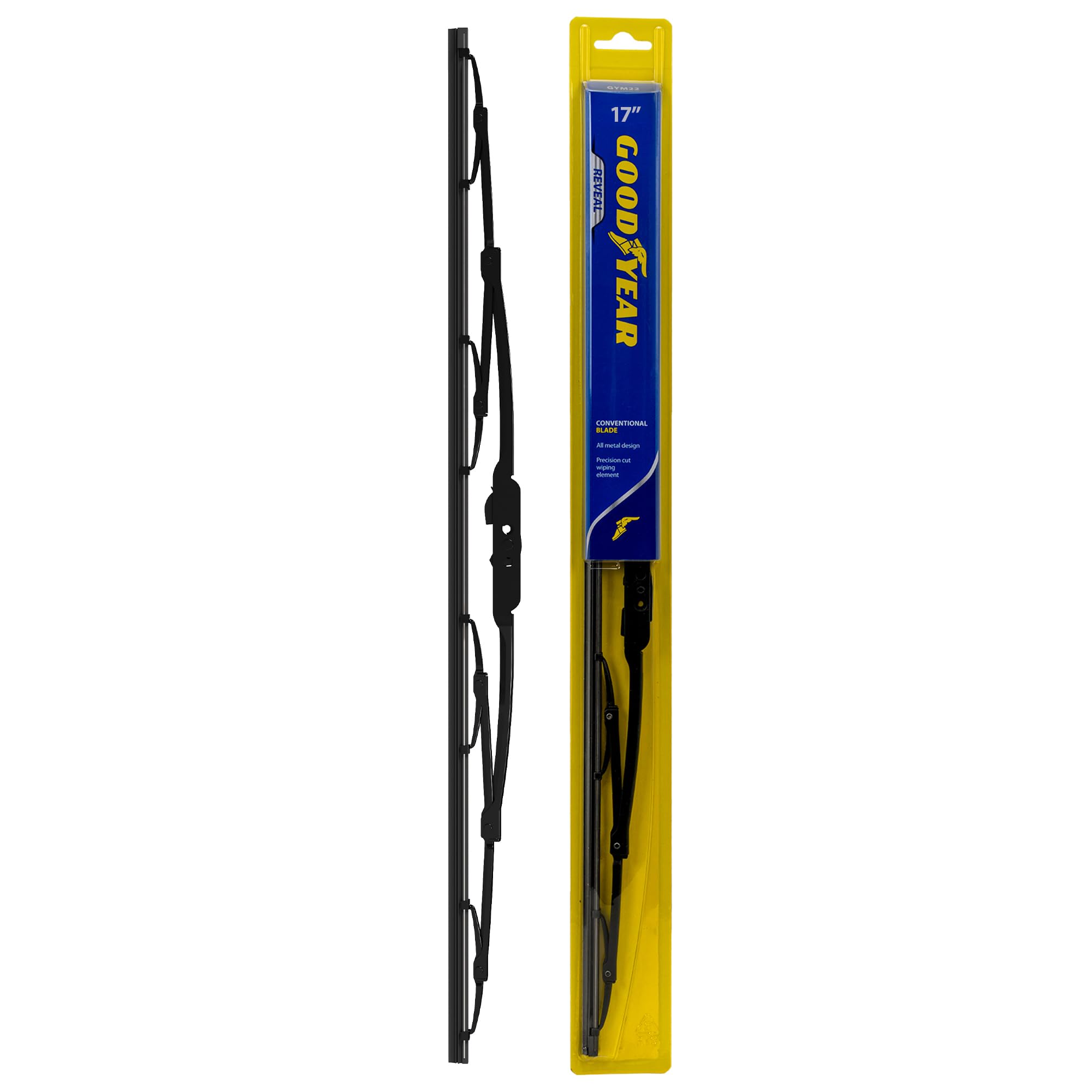 Goodyear Reveal 17" Conventional Windshield Wiper Blade, Rust-Resistant Replacement Wiper Blade with Universal Adaptor, Pack of 1