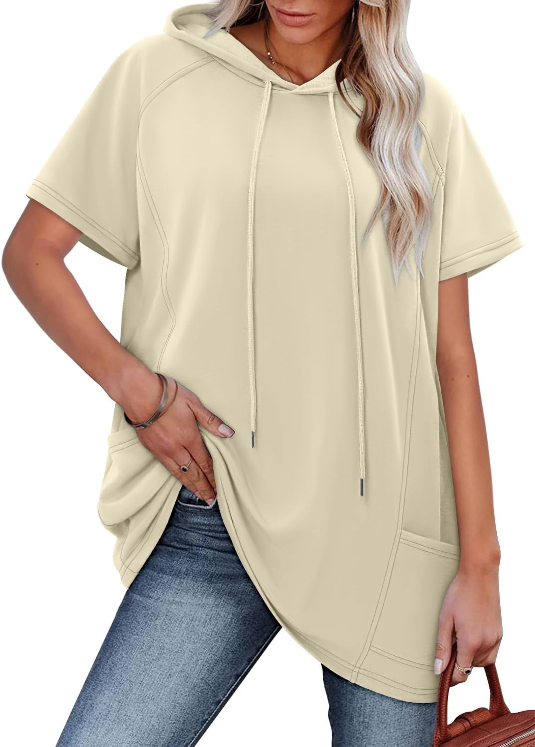 KISSMODA Long Shirts for Women Plus Size Summer Dresses 2026 Pullover Hoodies Short Sleeve Tunic Tops With Pockets - Image 2