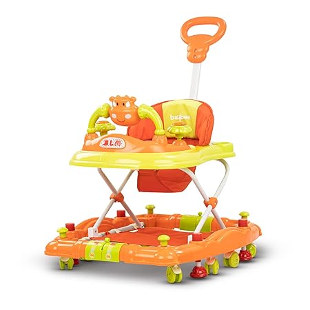 Baybee Froza Baby Walker for Kids, Walker with Rocker, Parental Handle & Stopper, Activity Walker for Baby with Food Tray & Musical Toy Bar | Push Walker Baby 6-24 Months Boy Girl (Orange)