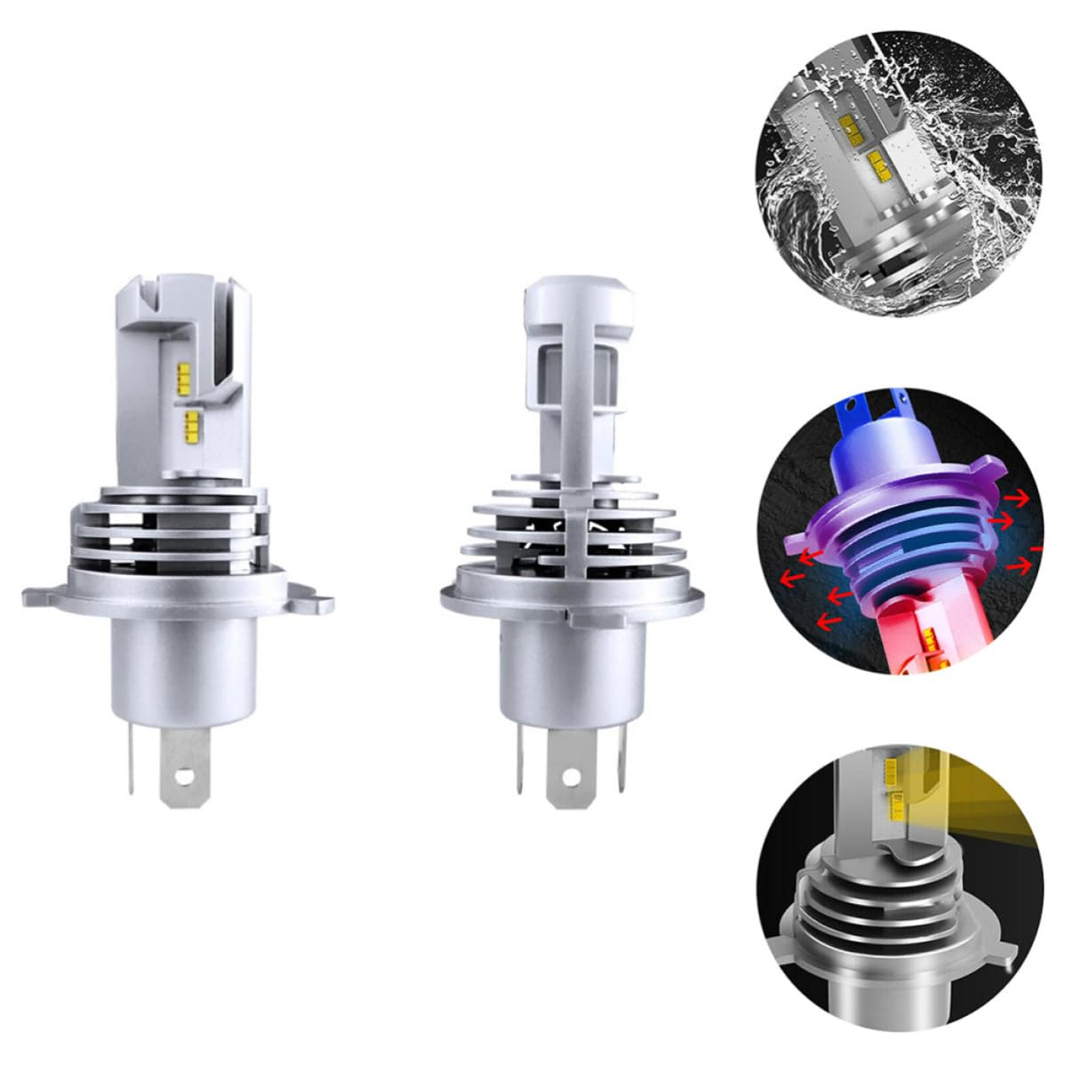 BESTonZON 2x Lampadine LED H4 9003 55w 5000lm per Fari Auto Anteriori Sinistro e Destro, Lega di Alluminio, Luce Bianca Fredda 6500k, Efficienza Elevata e Praticità Garantita