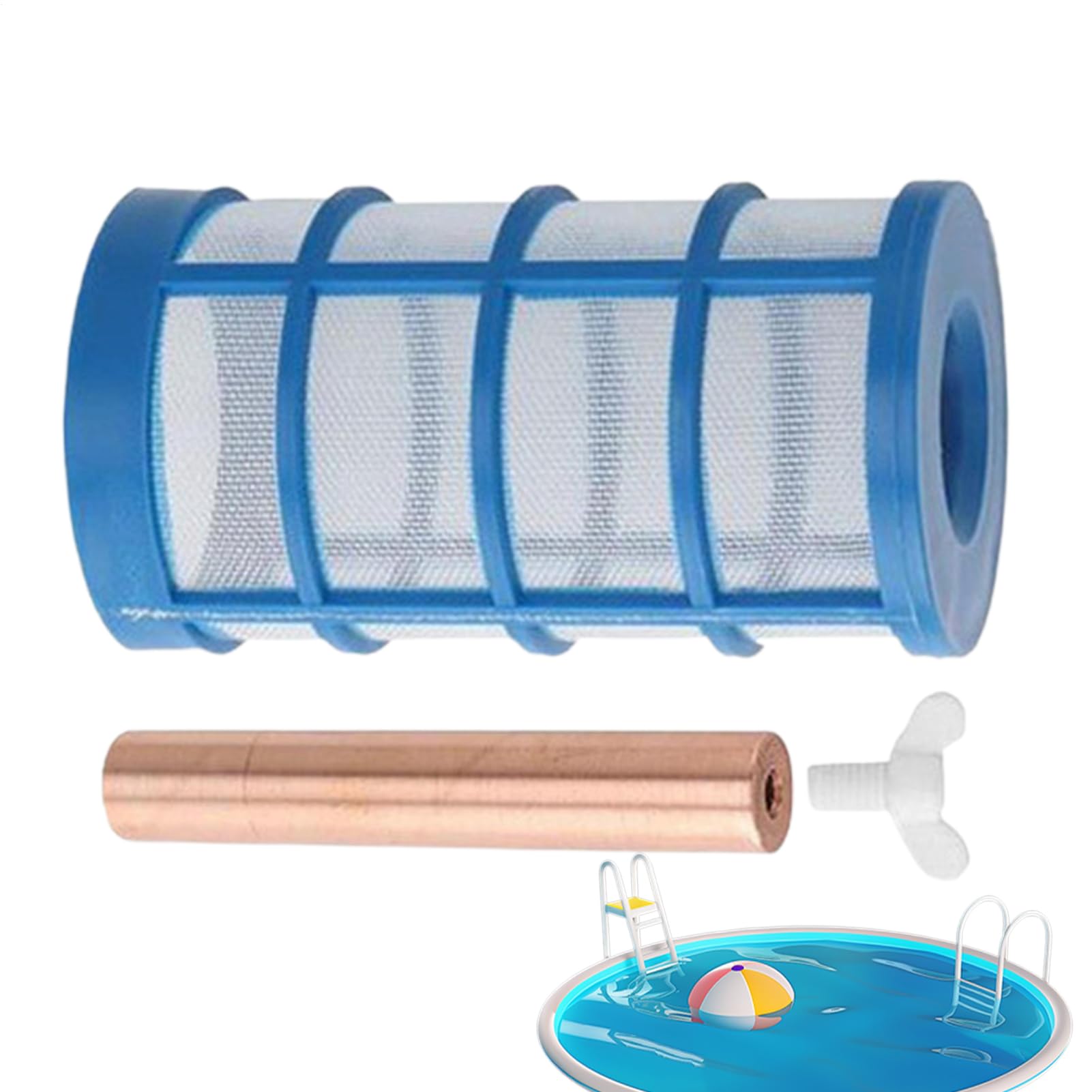 Kit de repuesto de ánodo de cobre, ánodo de cobre purificador de piscina, incluye pantalla de cesta y tornillo de ala, reduce el cloro y la irritación para agua dulce y salada