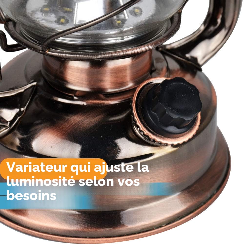 Lanterne Hurricane à LED vintage, blanc chaud alimenté par batterie, 15 LED, 150 lumens pour une utilisation intérieure ou extérieure (cuivre)