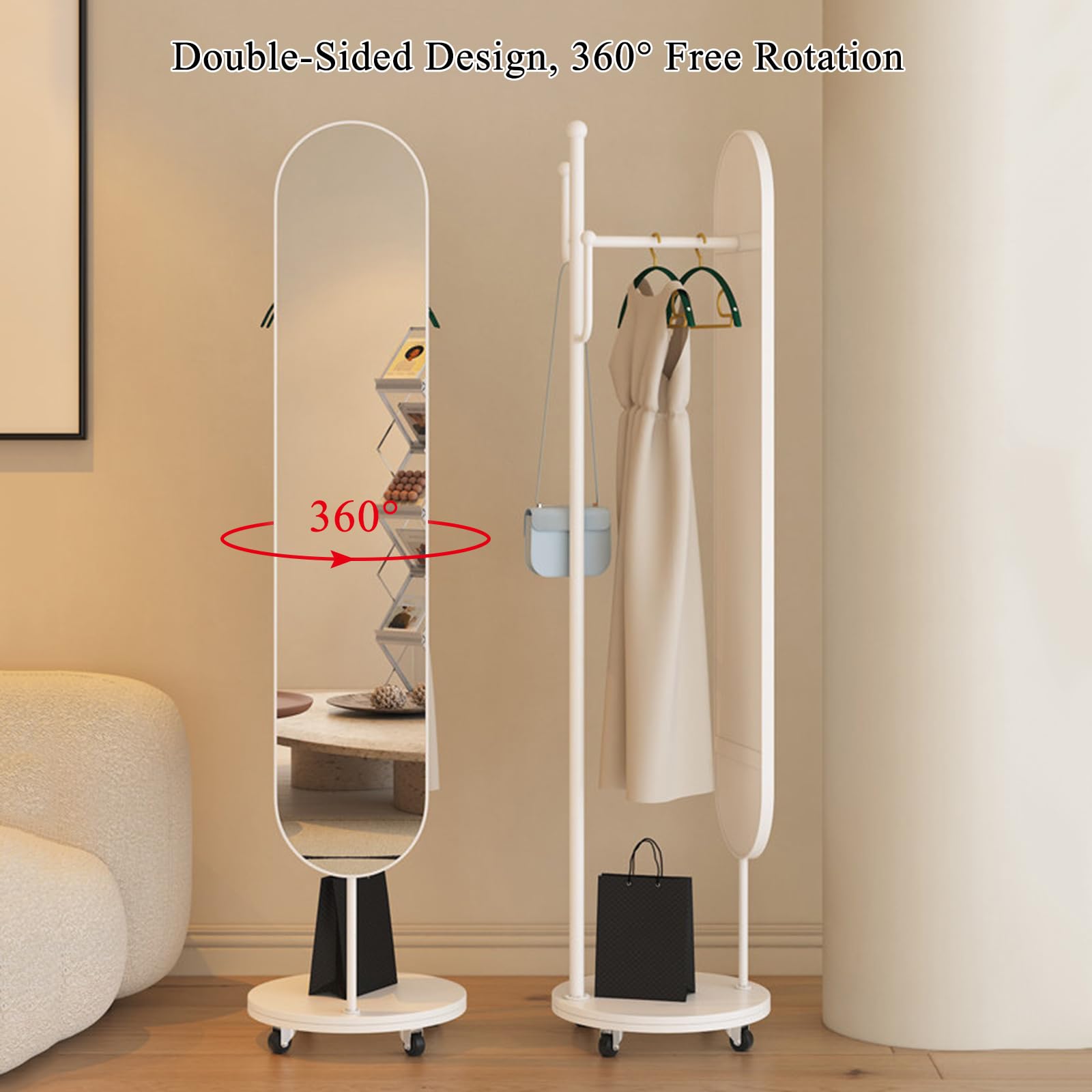 Miroir sur Pied Pleine Longueur 170 x 45 cm avec roulettes, Cadre