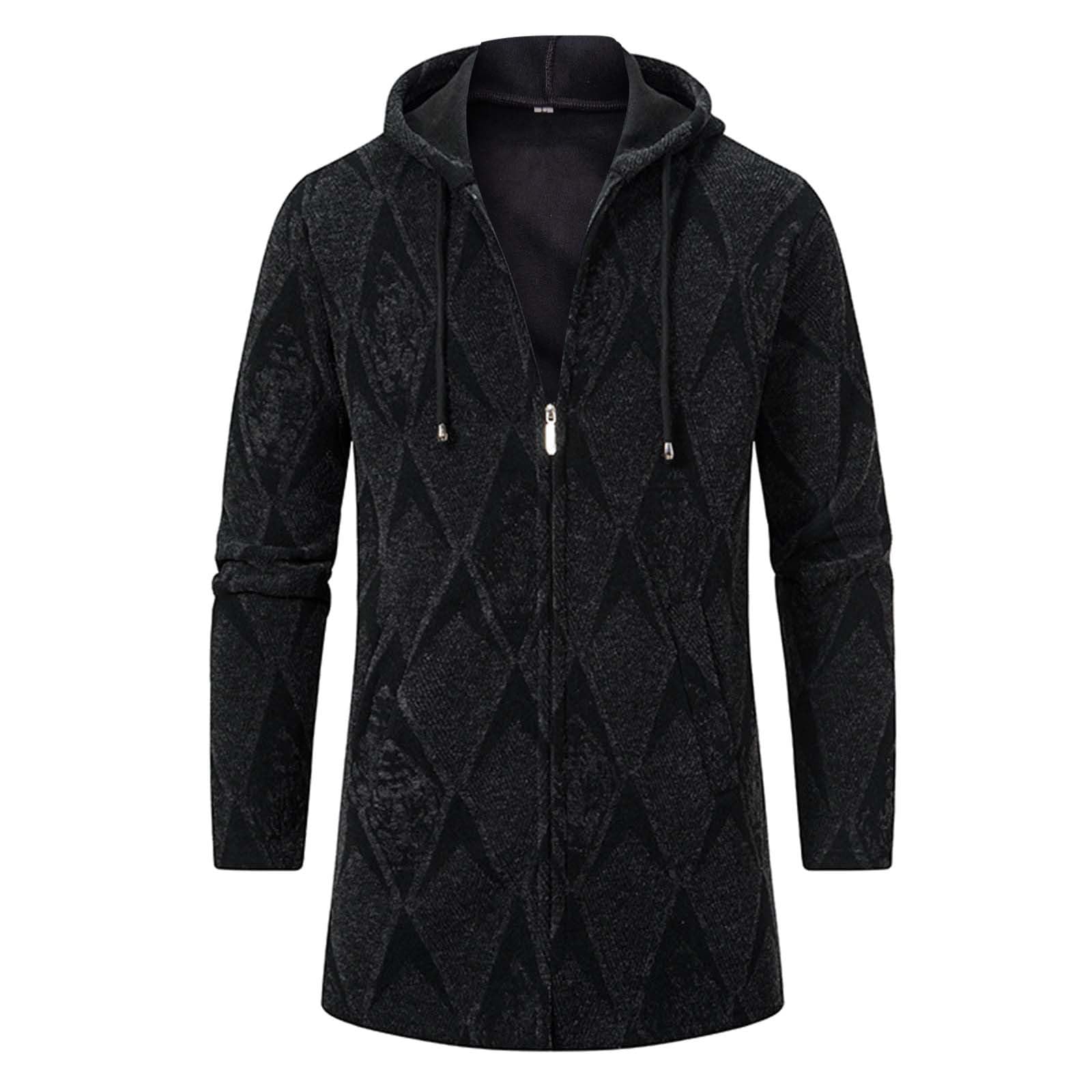 Mens Knitted Chunky Cardigan with Full Front Zipper Mens Draped Cardigans Shawl Collar Thick Knitted Zipper Pattern Cardigan Sweater Knitwear Classic Knitted