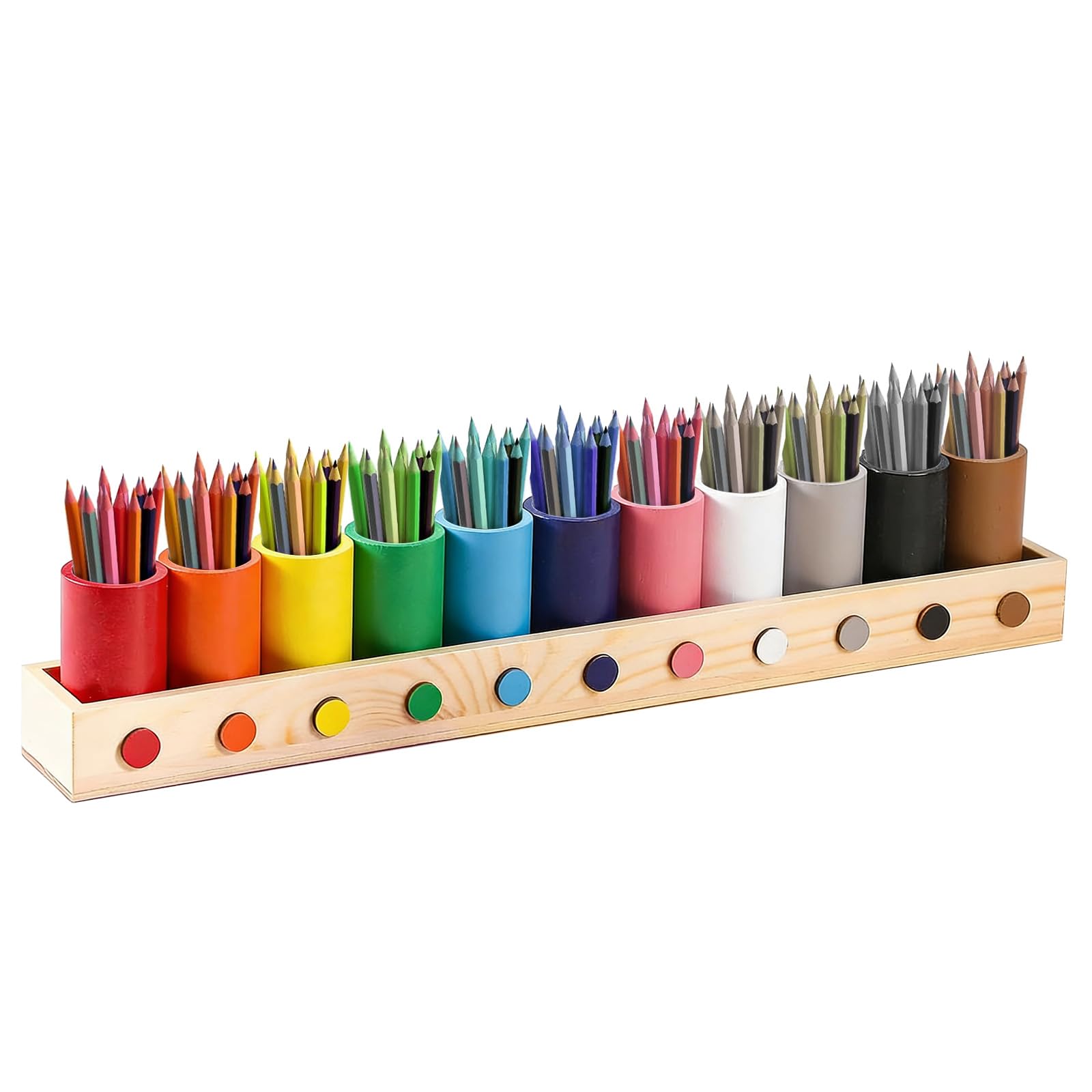 FARYODI Colourful Wooden Pen Holder, Colouring Pencil Organiser, 11 Compartments, Desk Pen Sorter, Pen Holder, Colouring Pencil Storage Organiser, Marker Holder for Children, Desk, Office, Home