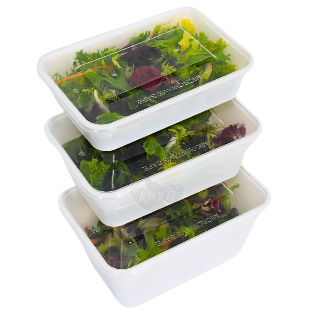 KURTT 100 Stück, Mealprep-Behälter, Mahlzeitsbehälter, Mikrowellenschalen mit Deckeln, Frischhaltebehälter, wiederverwendbar, mikrowellengeeignet, spülmaschinenfest (Weiß, 750ml)