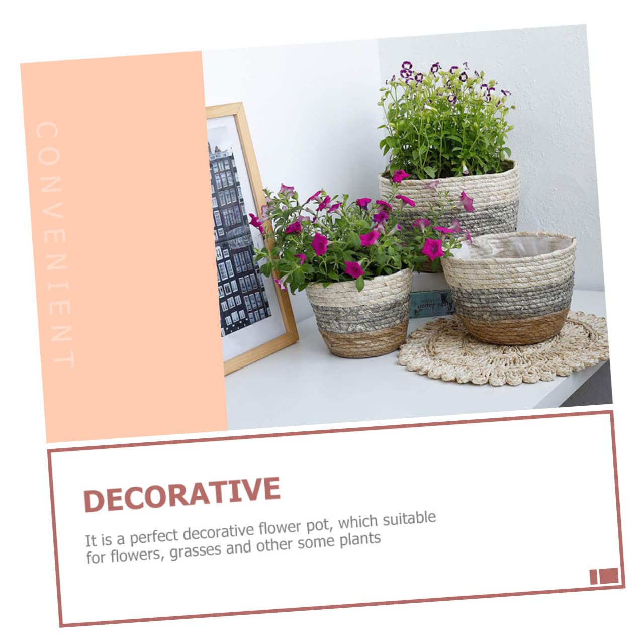 Lot De 2 Paniers De Fleurs Tressés XL Gris, Pots De Jardin en Paille Naturelle, Décor Rustique pour Intérieur Et Extérieur, Paniers Multifonctions Légers Et Décoratifs
