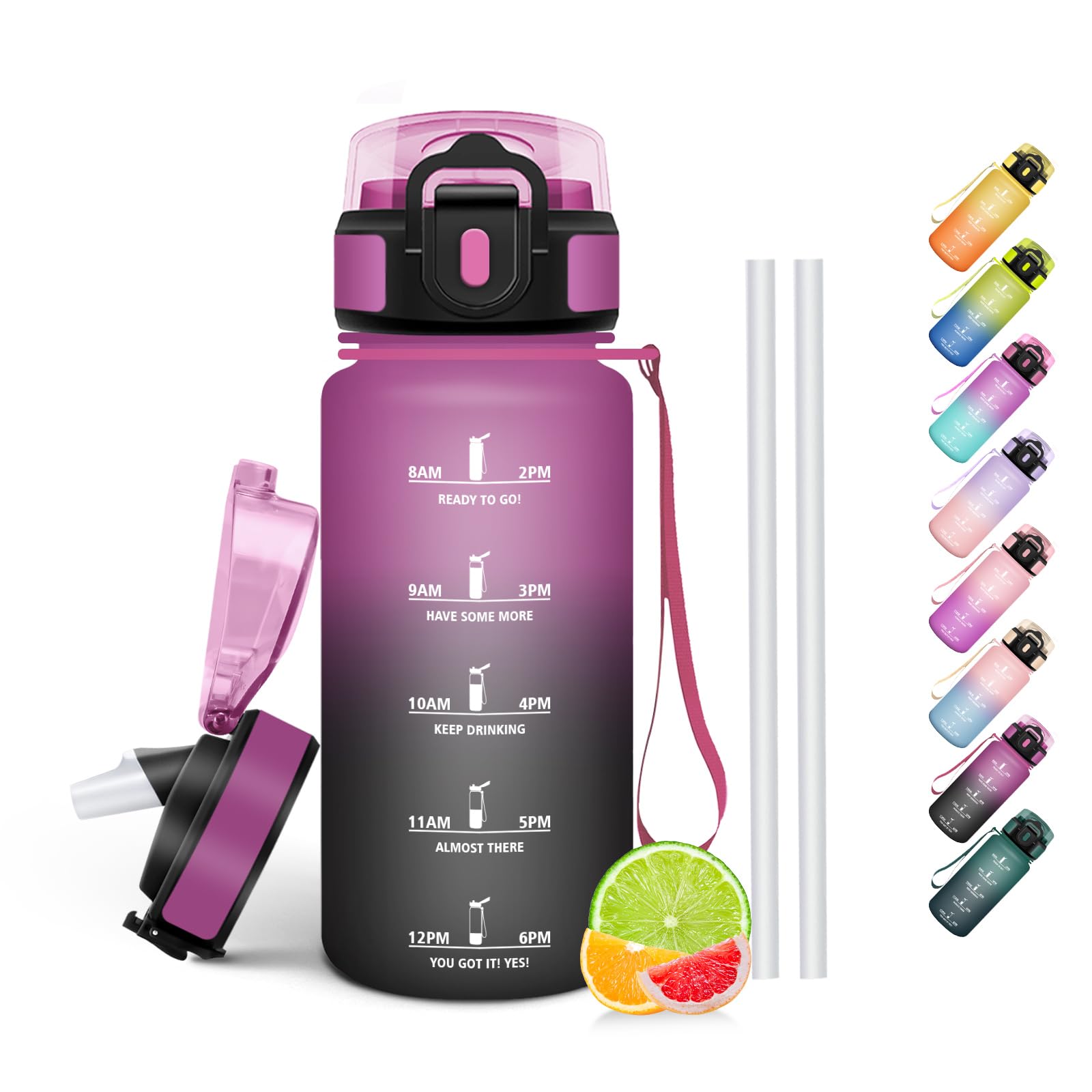HoneyHolly 500ml BPA Free & Leak Proof Drinking Bottle with Straw Reutilizables Elementary School Water Bottle Motivational for School Gym Office Running