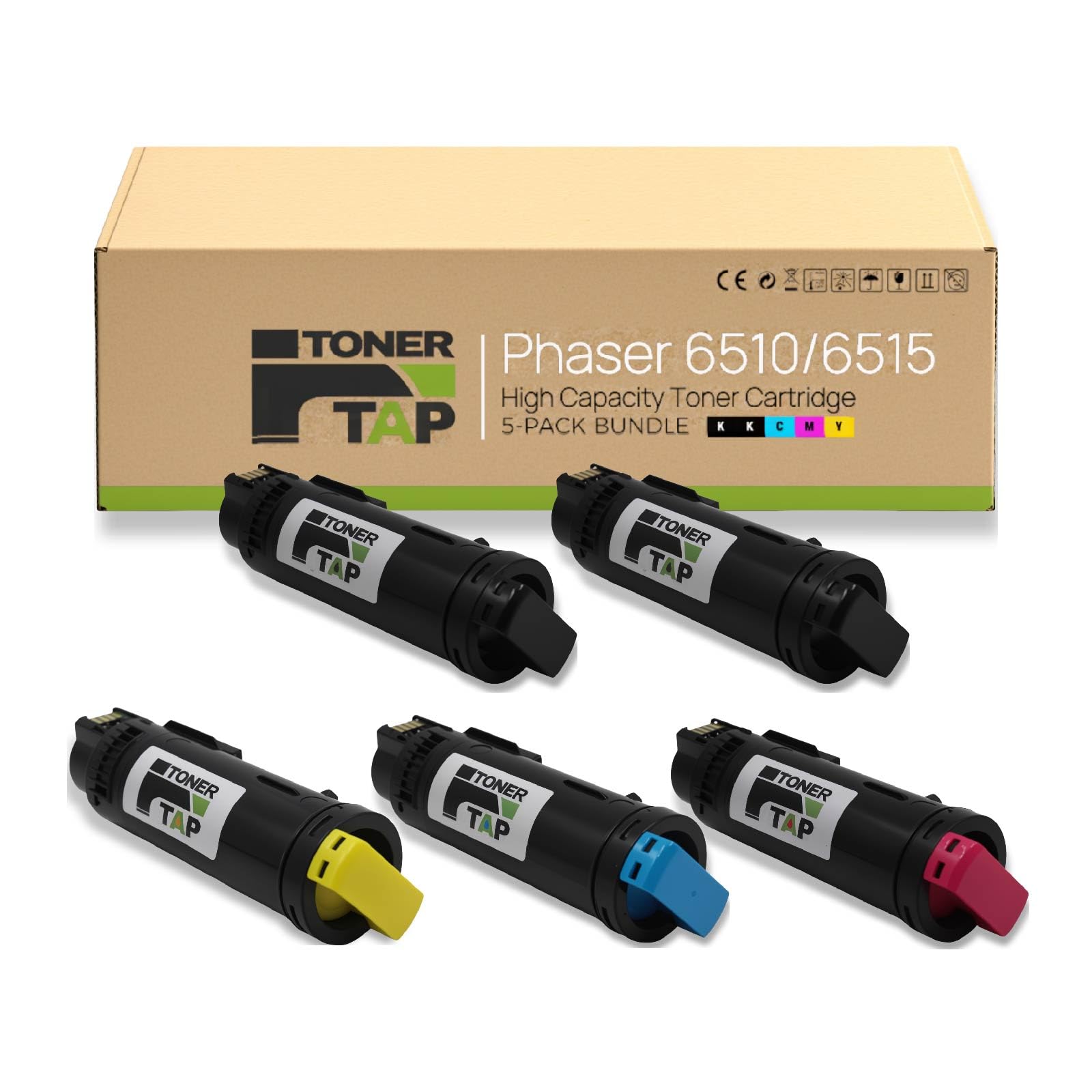Compatible Toner Cartridge for Xerox Phaser 6510 Toner / Workcentre 6515 Toner (5-Pack, Extra High Yield) - Replacement for 106R03477 106R03478 106R03479 106R03480