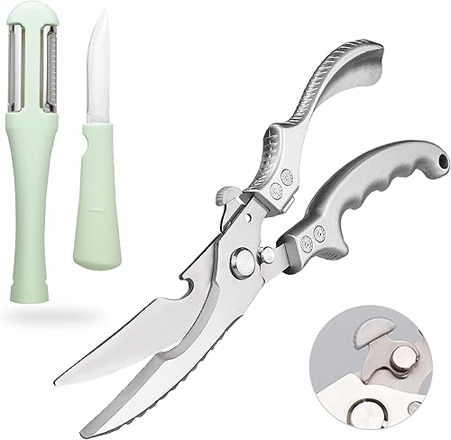 Tijeras de cocina, tijeras de cocina resistentes con borde dentado, sin óxido, tijeras de aves de corral mejoradas multiusos para cortar pollo,